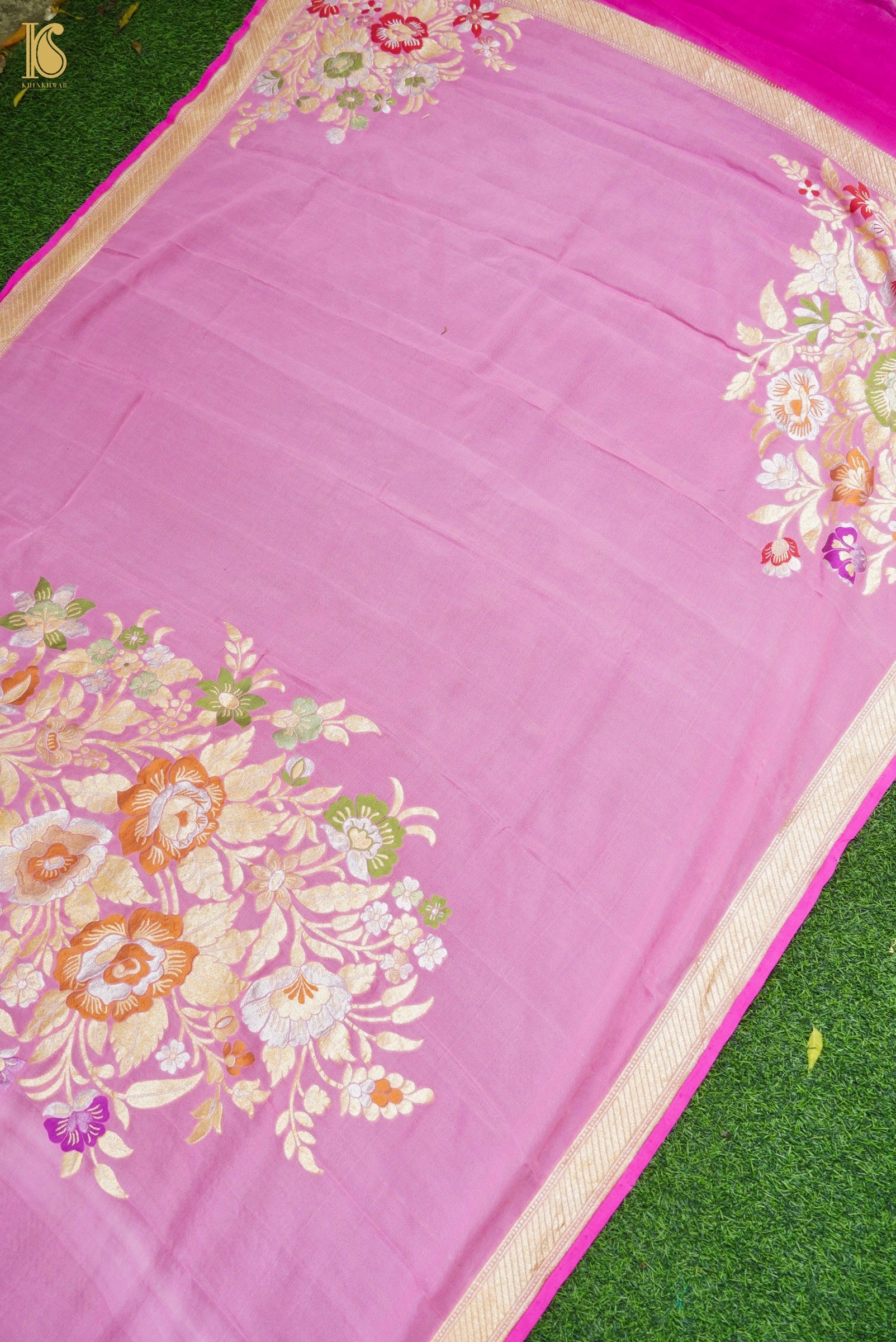 Handwoven Banarasi Georgette Dupatta with Floral Meenakari