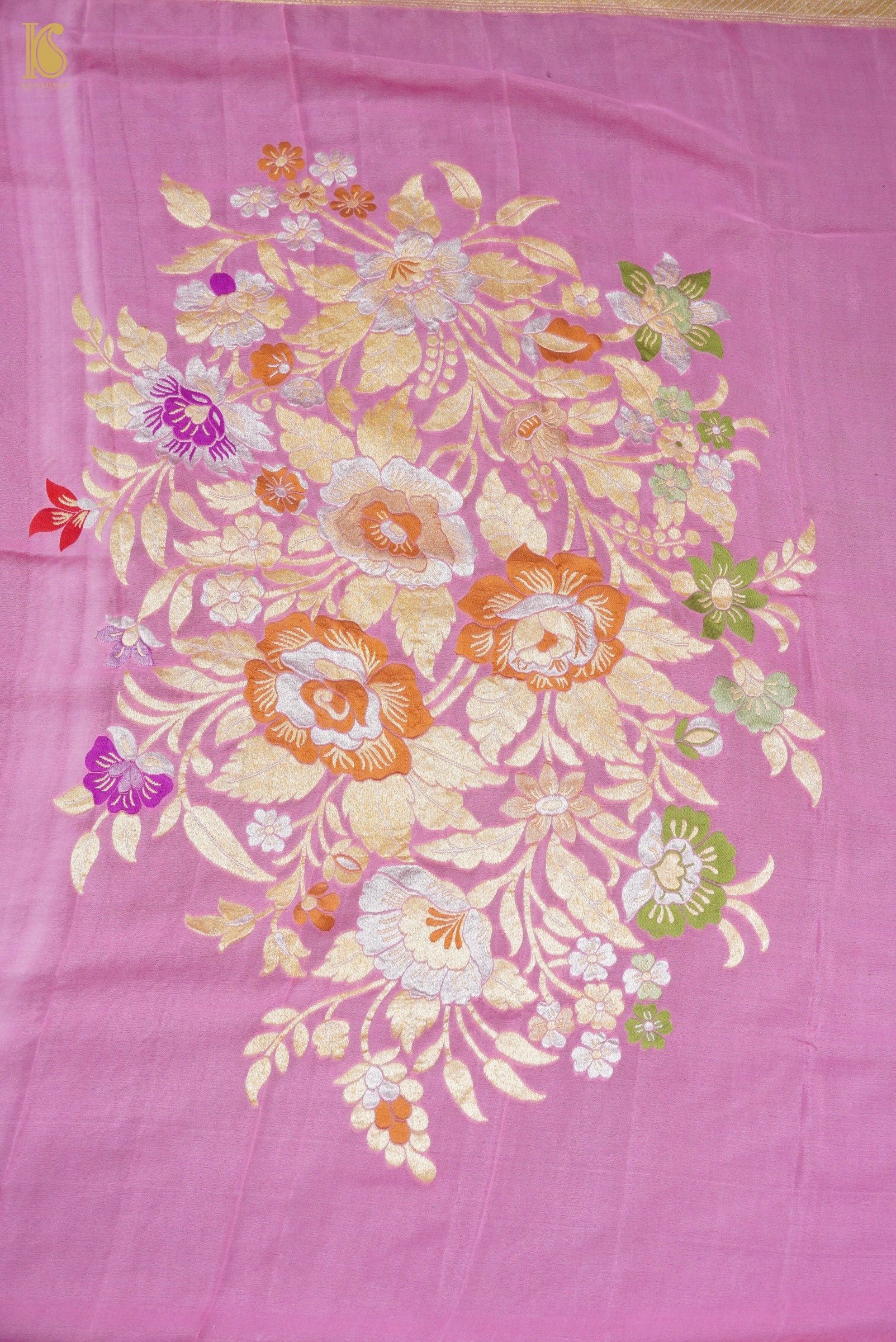 Handwoven Banarasi Georgette Dupatta with Floral Meenakari