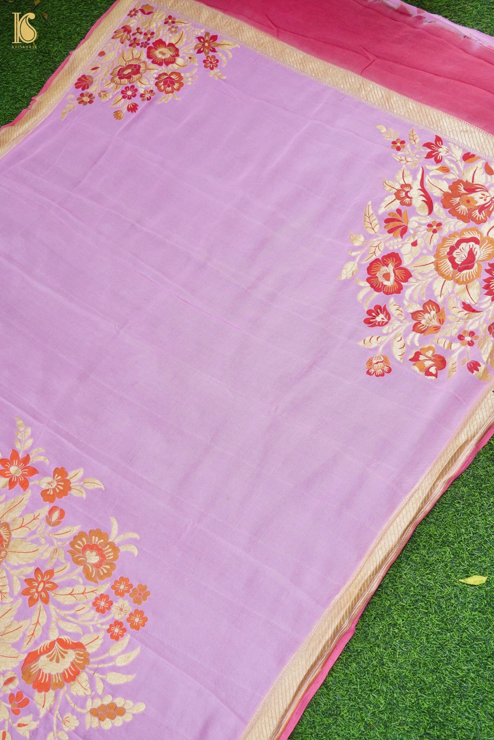 Handwoven Banarasi Georgette Dupatta with Floral Meenakari