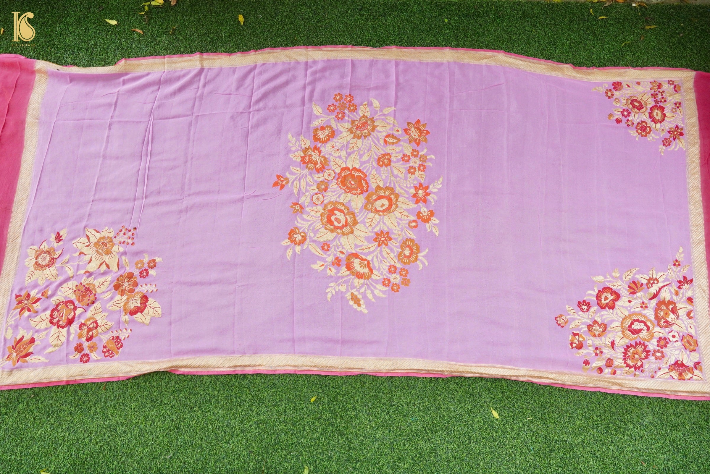 Handwoven Banarasi Georgette Dupatta with Floral Meenakari