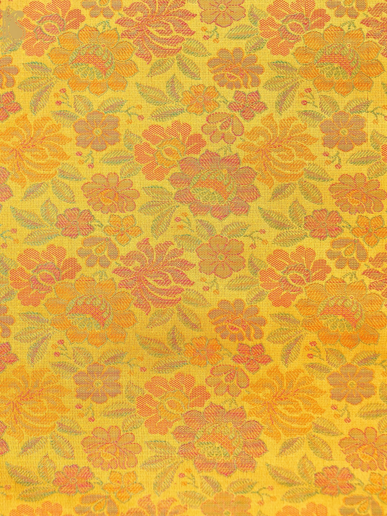 Handloom Banarasi Tanchoi Silk Peonies Fabric