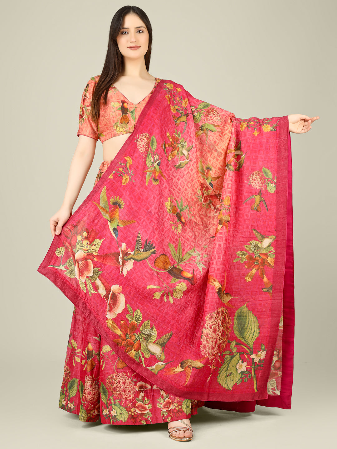 Tussar Silk Print Kalidar Stitched Lehenga Set - Khinkhwab