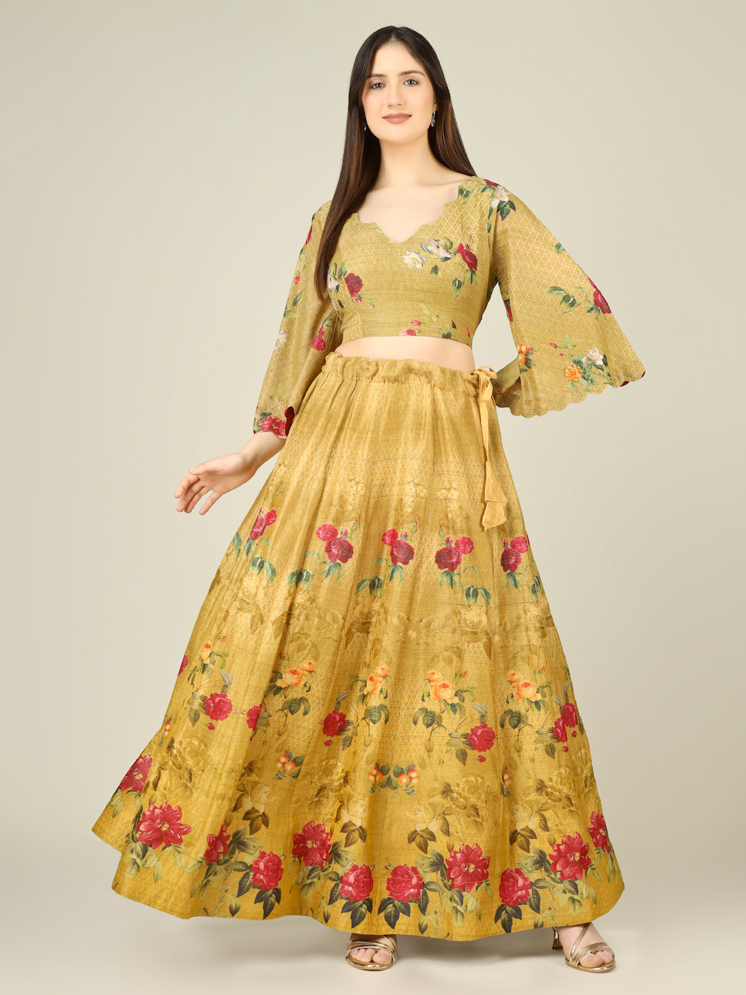 Tussar Silk Print Kalidar Stitched Lehenga Set - Khinkhwab