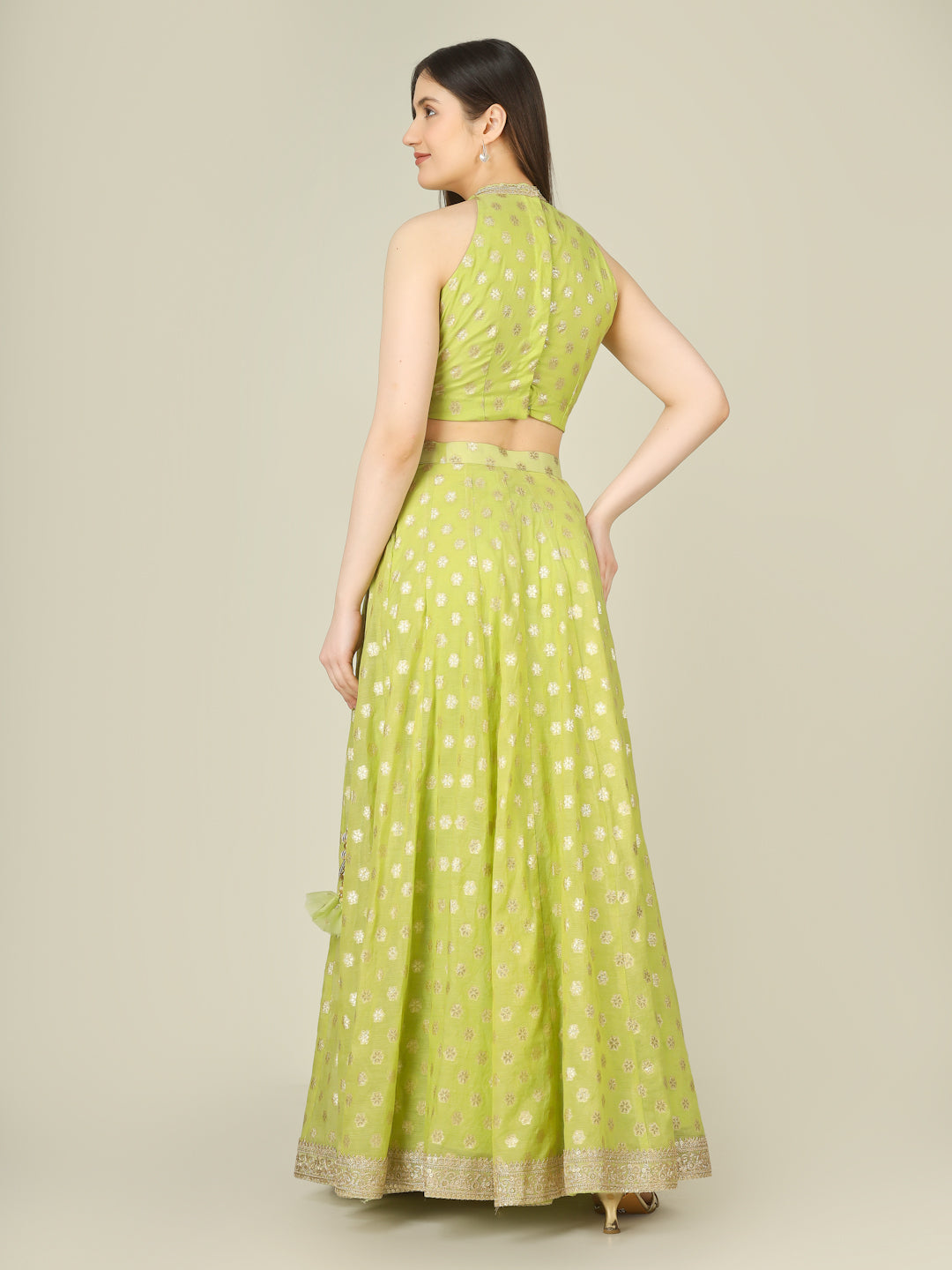 Banarasi Chanderi Kalidar Lehenga Stitched Set - Khinkhwab