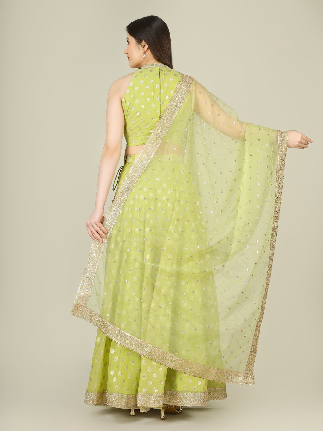 Banarasi Chanderi Kalidar Lehenga Stitched Set - Khinkhwab