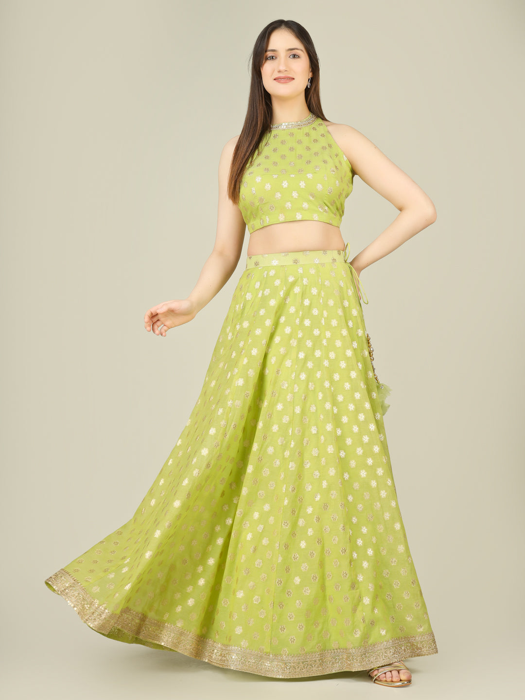 Banarasi Chanderi Kalidar Lehenga Stitched Set - Khinkhwab