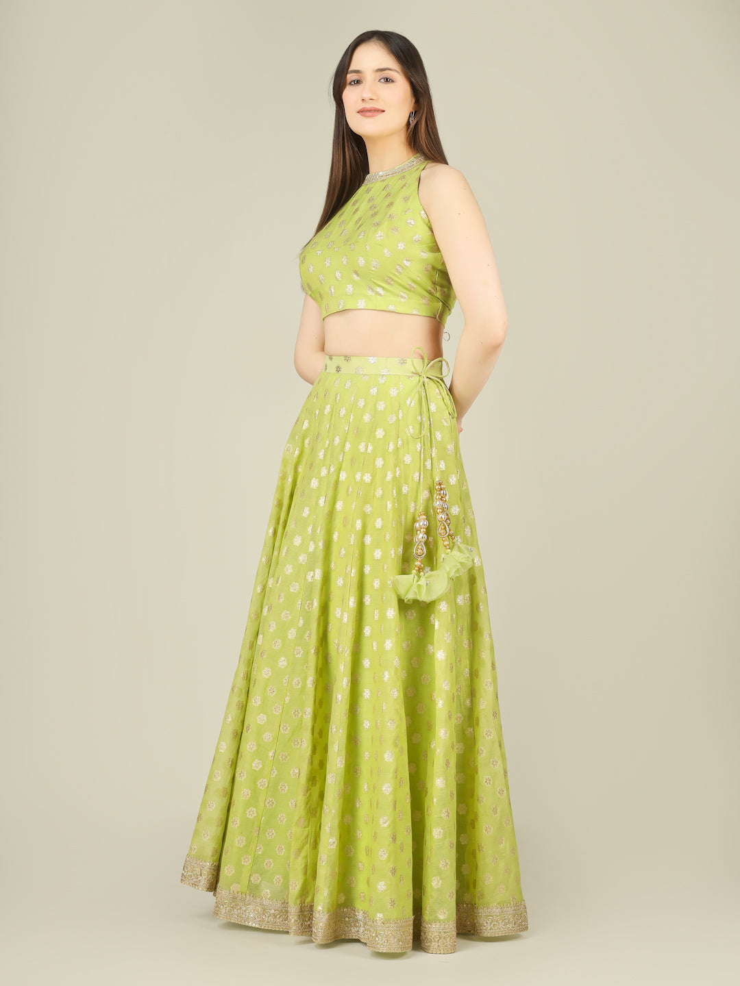 Banarasi Chanderi Kalidar Lehenga Stitched Set - Khinkhwab