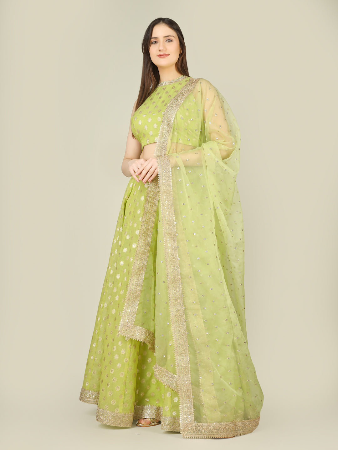 Banarasi Chanderi Kalidar Lehenga Stitched Set - Khinkhwab