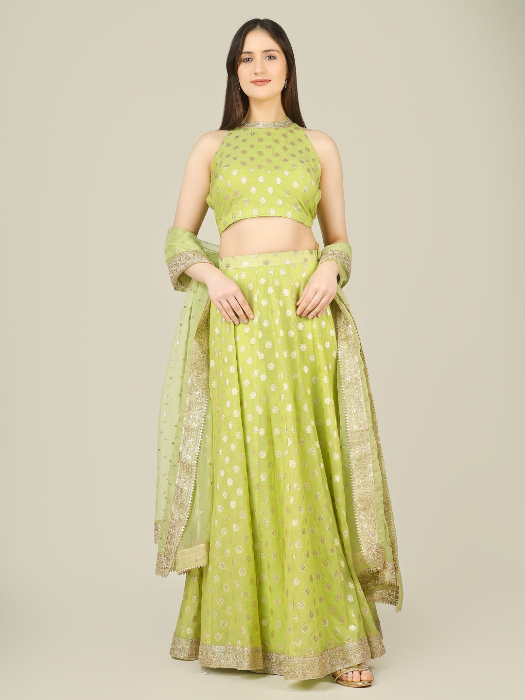 Banarasi Chanderi Kalidar Lehenga Stitched Set - Khinkhwab