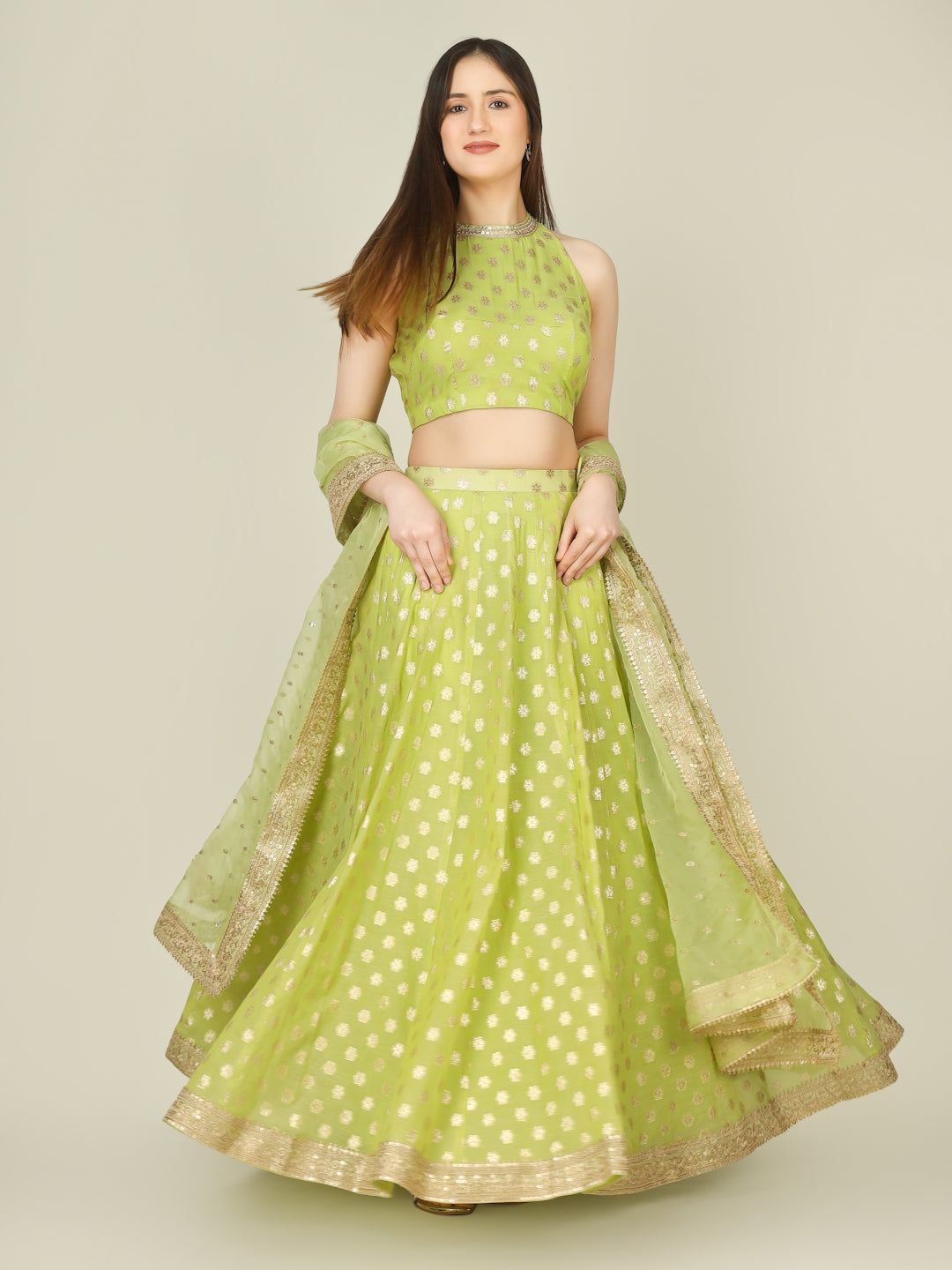 Banarasi Chanderi Kalidar Lehenga Stitched Set - Khinkhwab