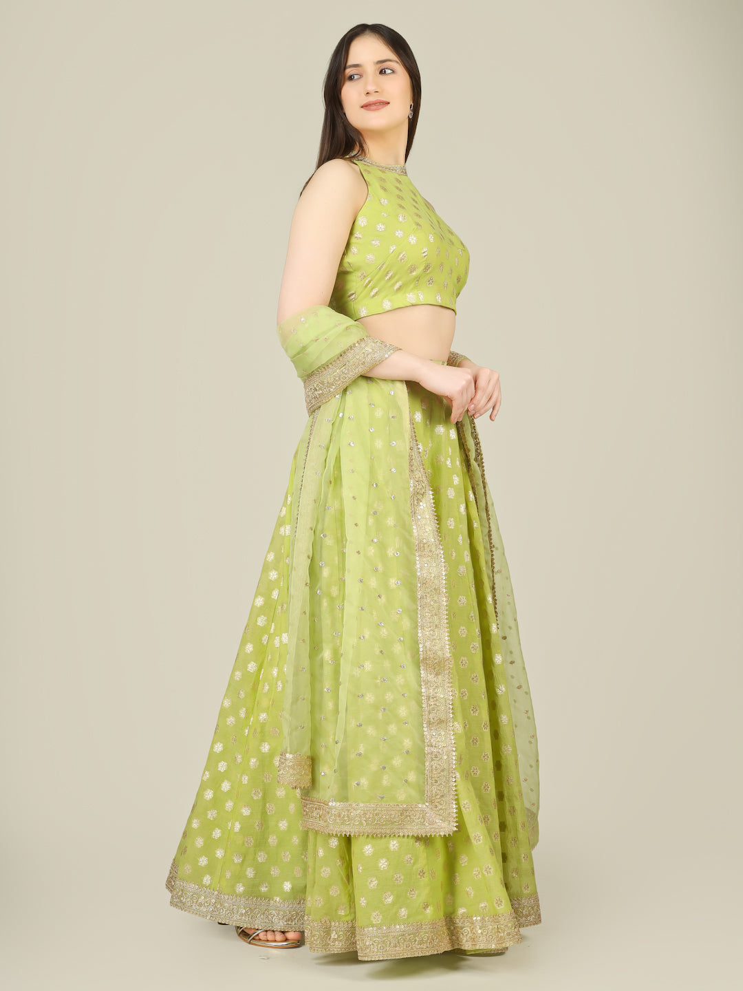 Banarasi Chanderi Kalidar Lehenga Stitched Set - Khinkhwab