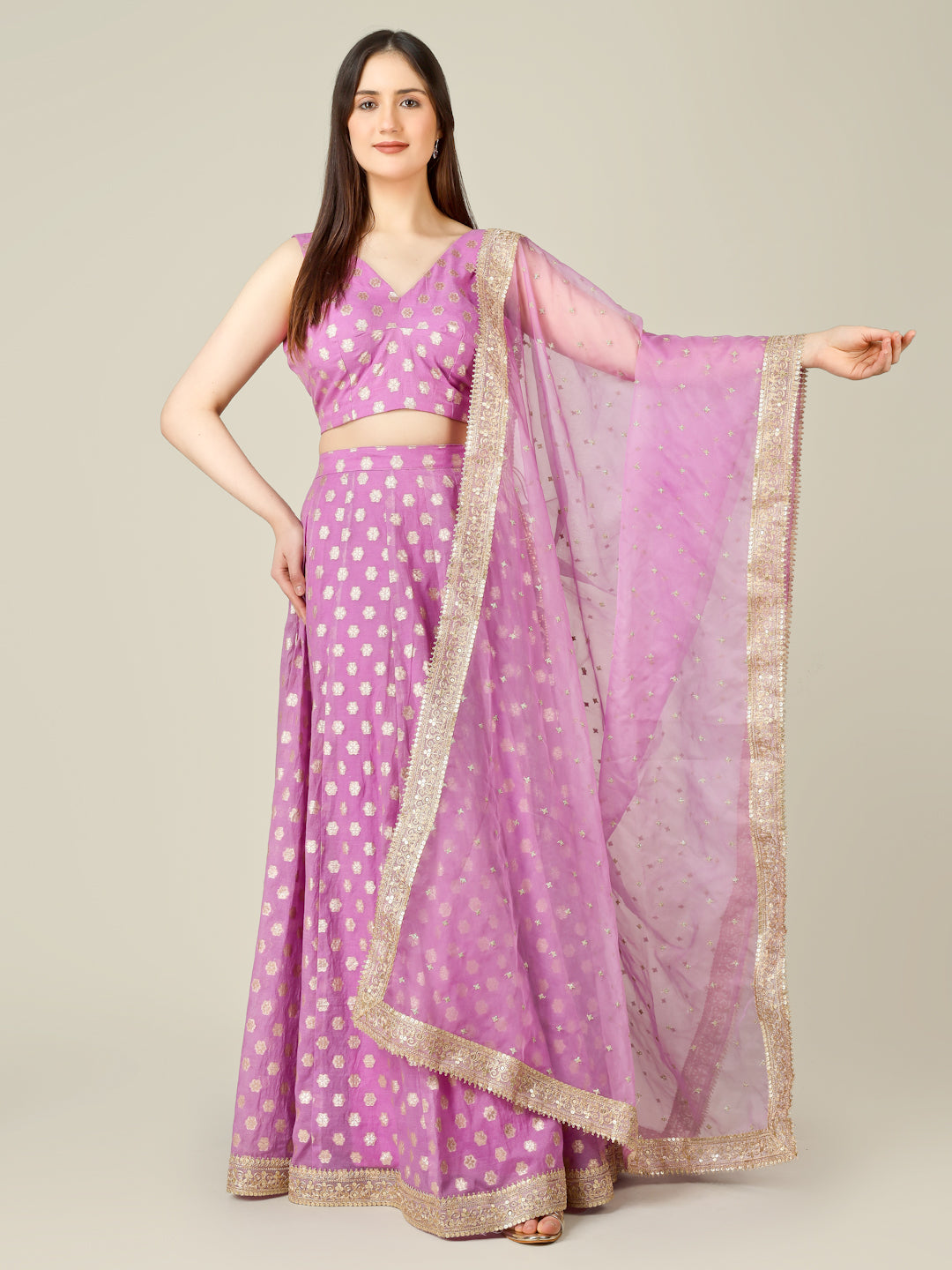 Banarasi Chanderi Kalidar Lehenga Stitched Set - Khinkhwab