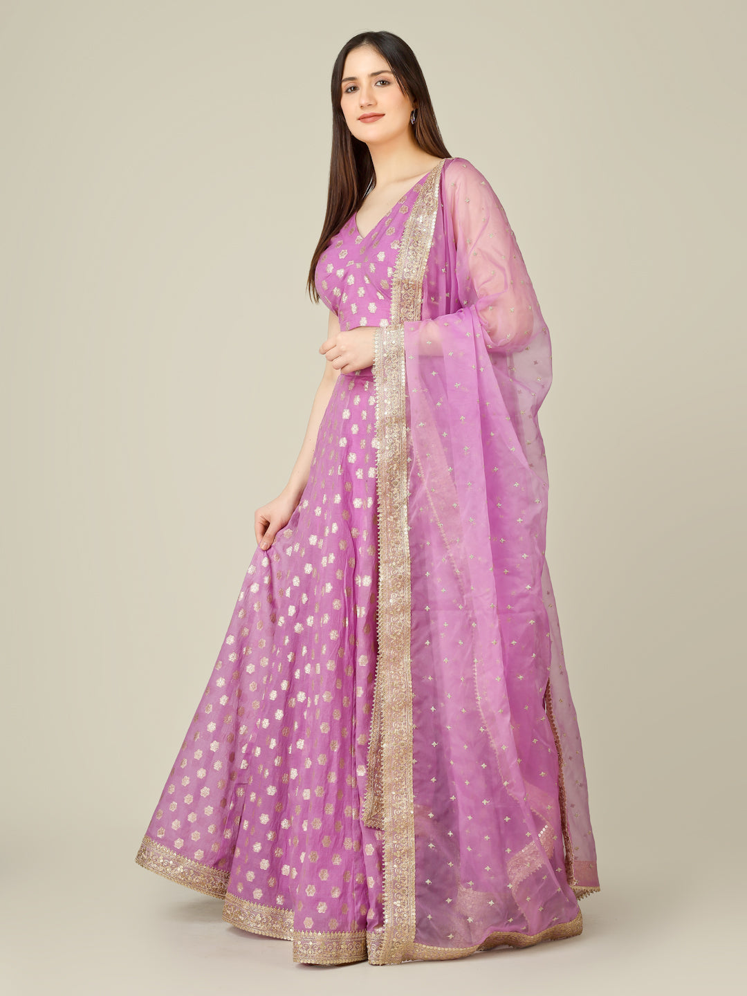 Banarasi Chanderi Kalidar Lehenga Stitched Set - Khinkhwab