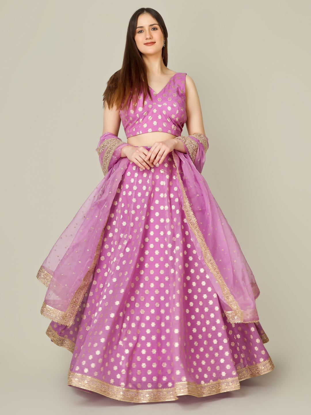 Banarasi Chanderi Kalidar Lehenga Stitched Set - Khinkhwab