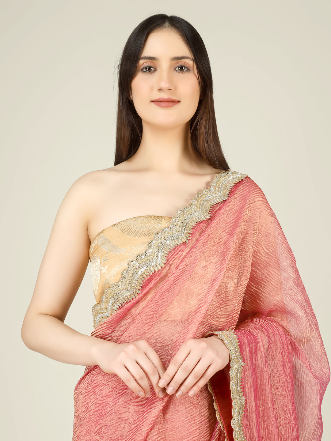 Banarasi Crush Tissue Silk Saree with Border - Khinkhwab