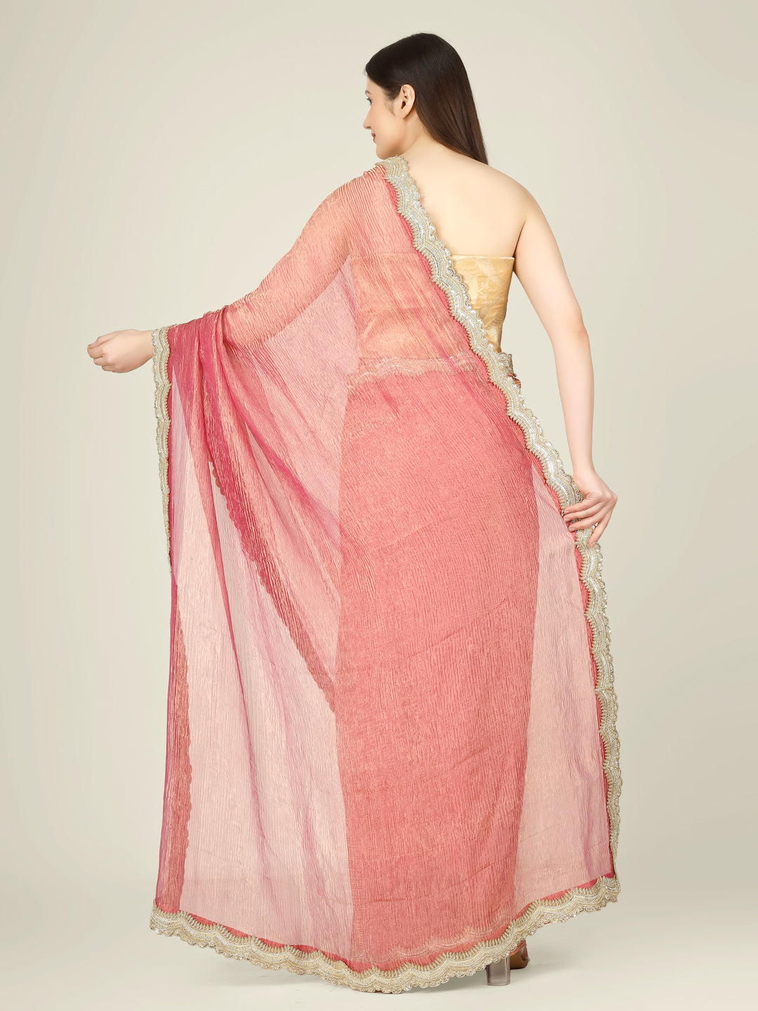 Banarasi Crush Tissue Silk Saree with Border - Khinkhwab