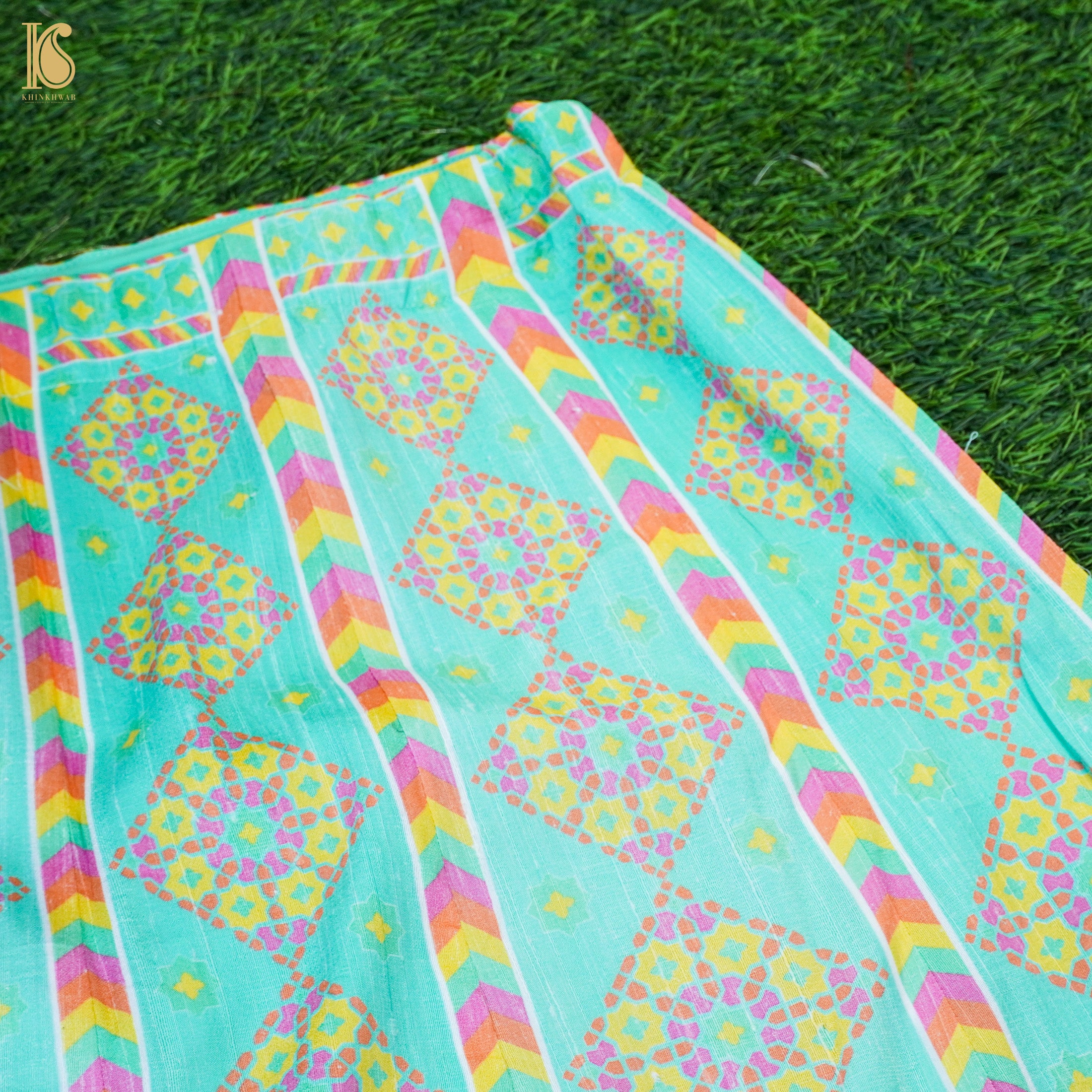 Raw Silk Print Kalidar Stitched Skirt Nilufer Lehenga
