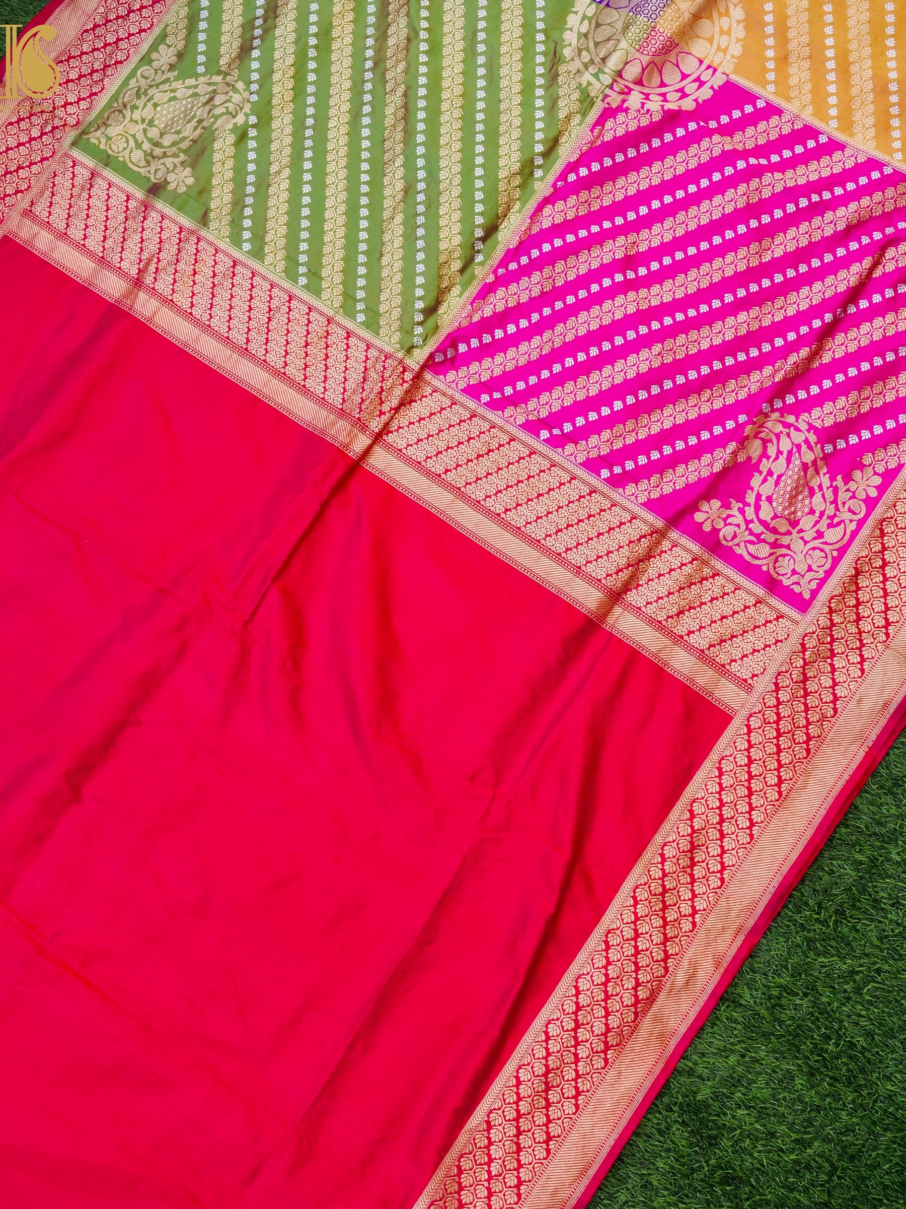 Handloom Banarasi Chauki Rangkat Red Silk Saree - Khinkhwab