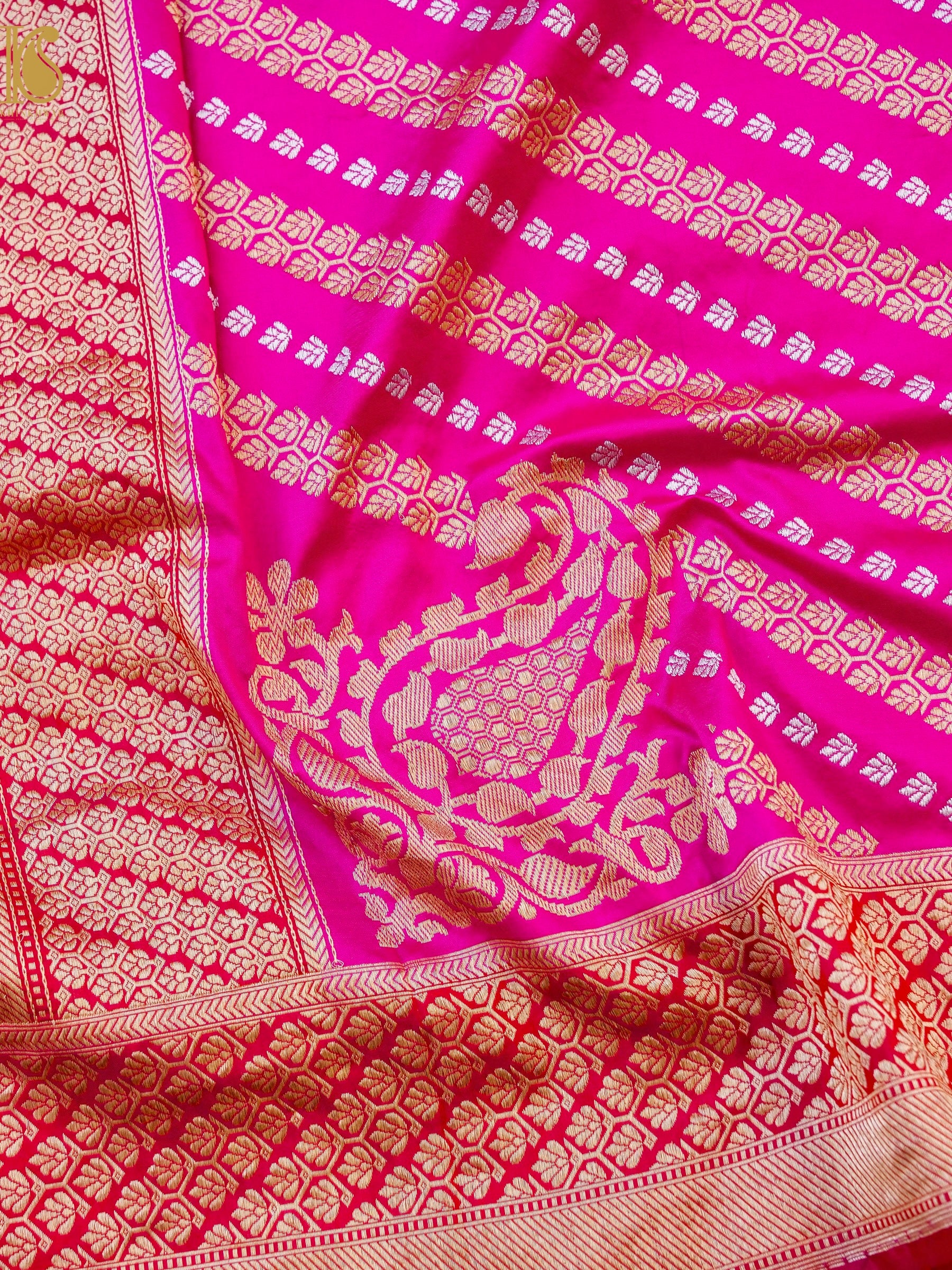 Handloom Banarasi Chauki Rangkat Red Silk Saree - Khinkhwab