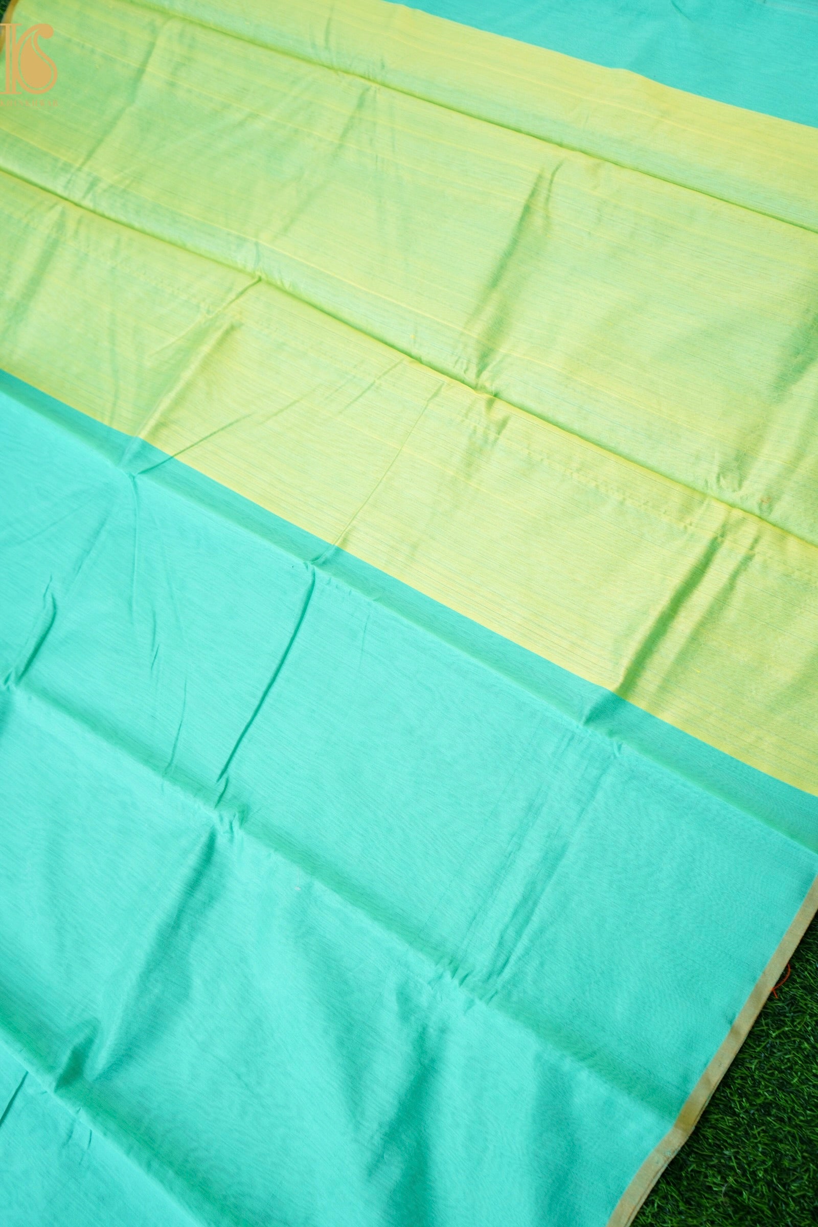 Handwoven Chanderi Cotton Silk Green and Gold Saree