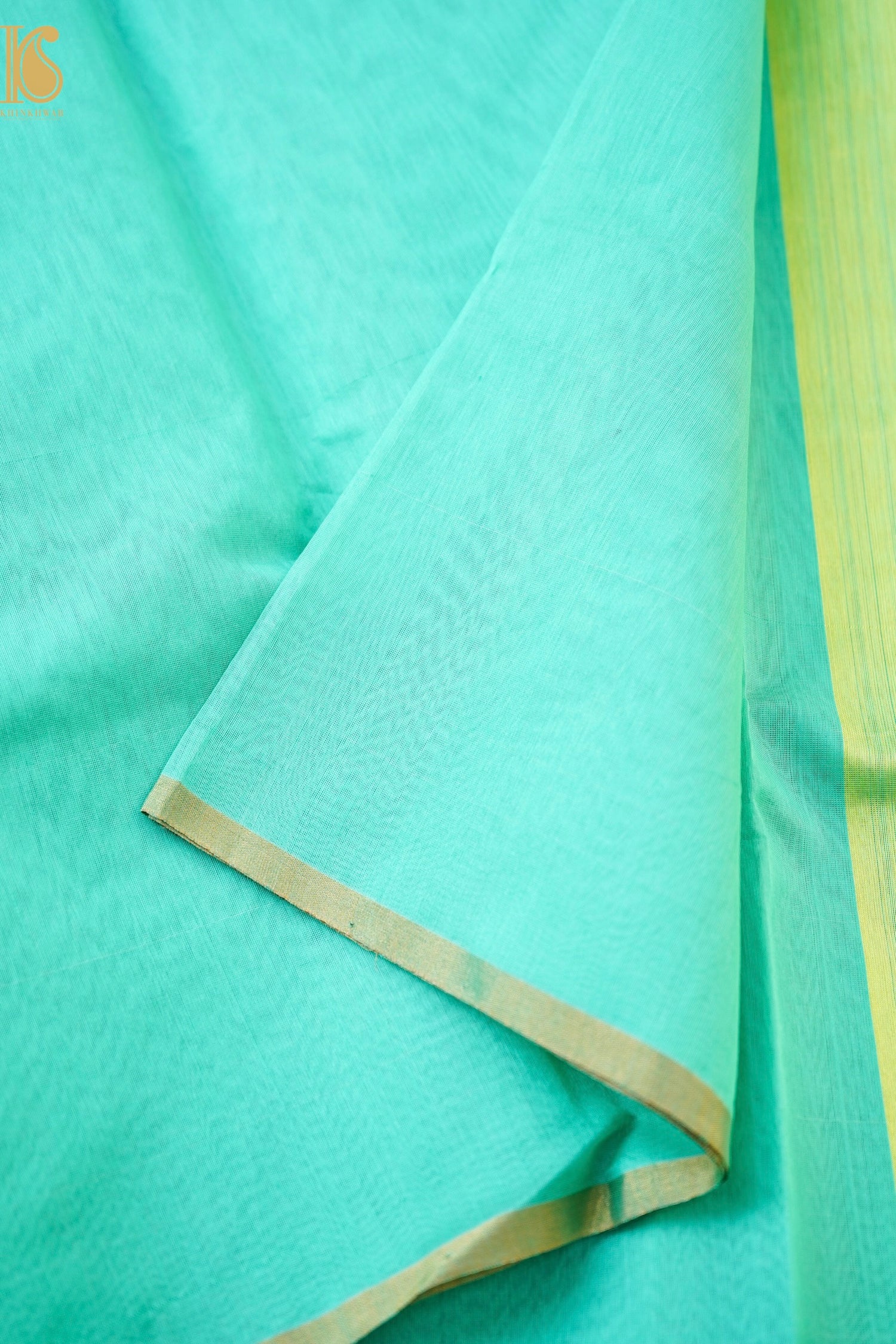 Handwoven Chanderi Cotton Silk Green and Gold Saree