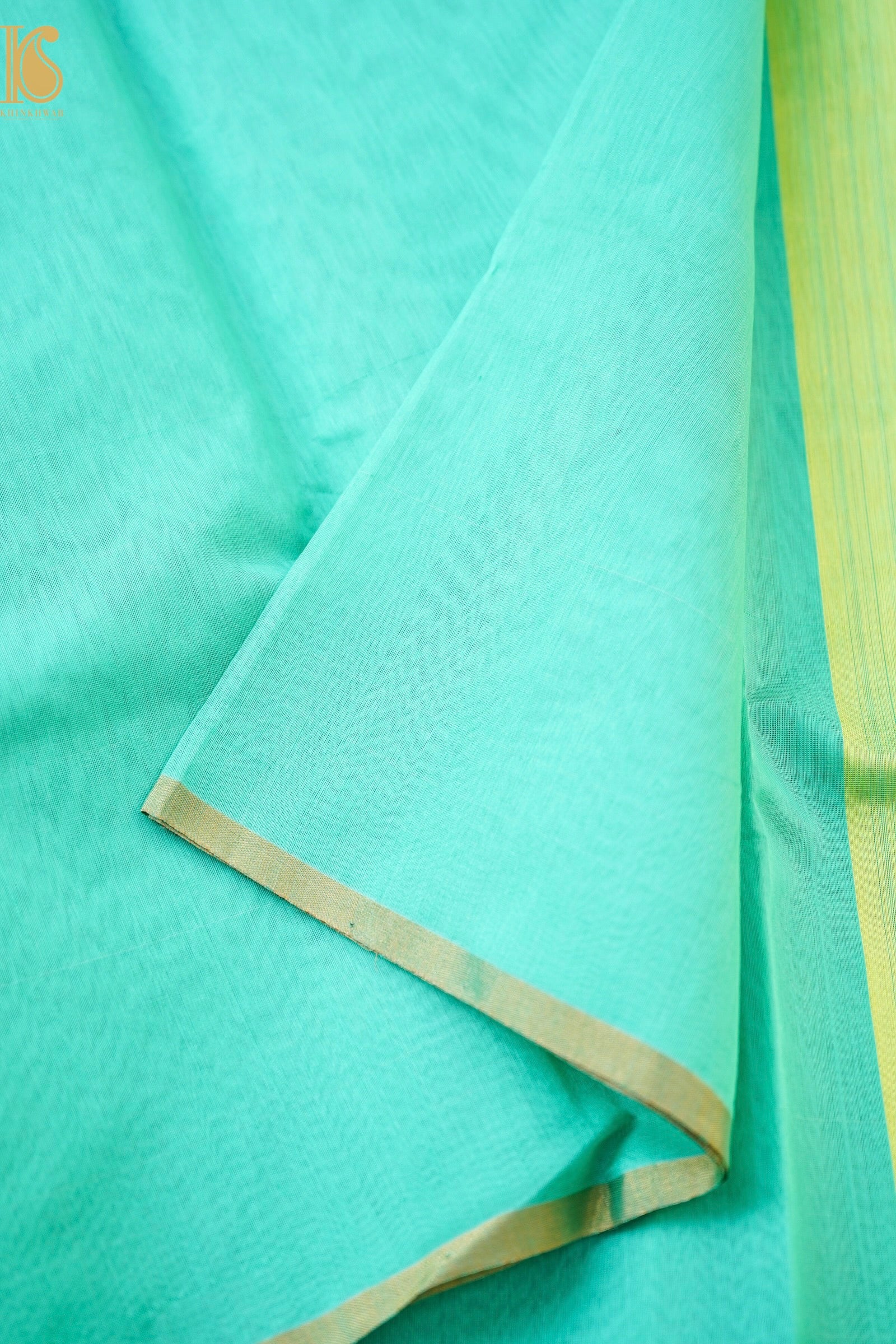 Handwoven Chanderi Cotton Silk Green and Gold Saree