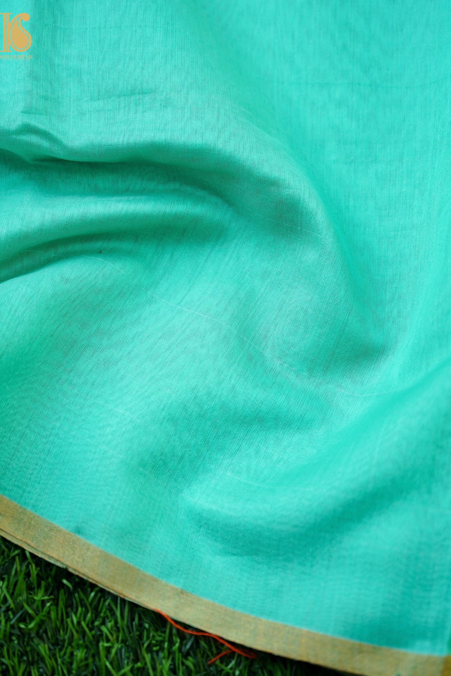 Handwoven Chanderi Cotton Silk Green and Gold Saree