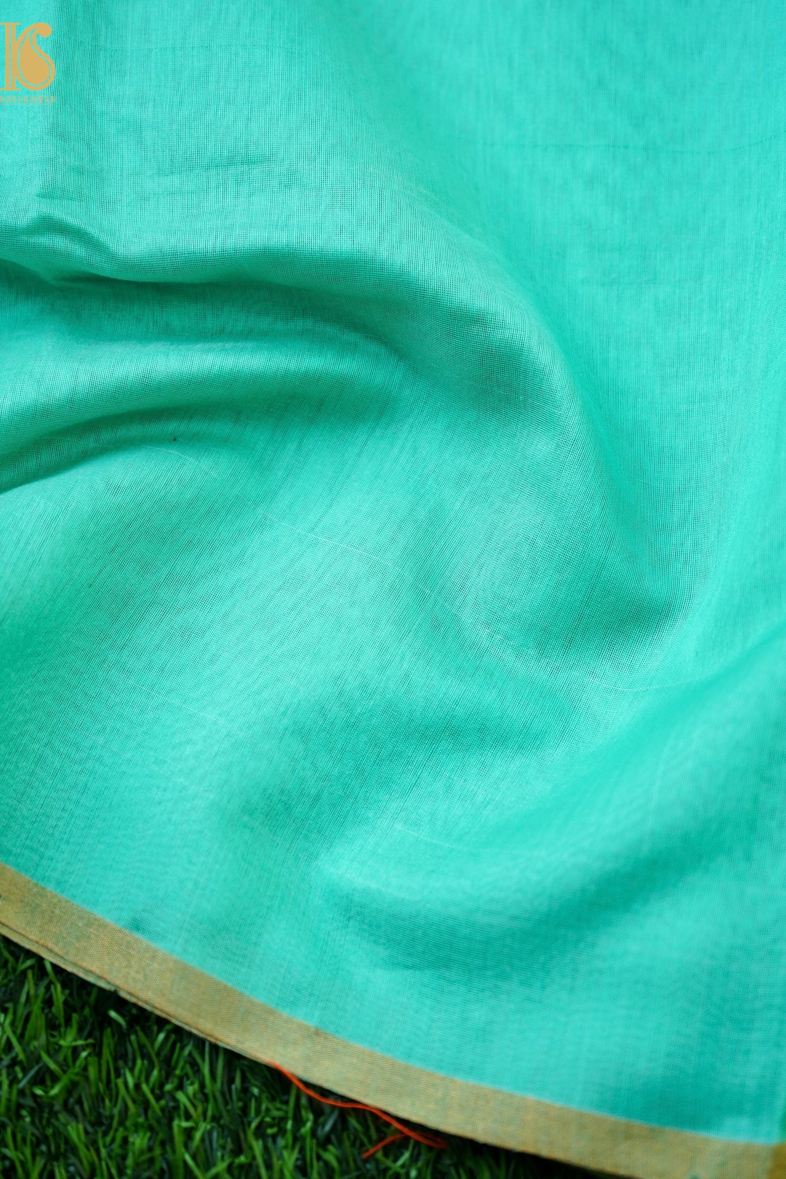 Handwoven Chanderi Cotton Silk Green and Gold Saree