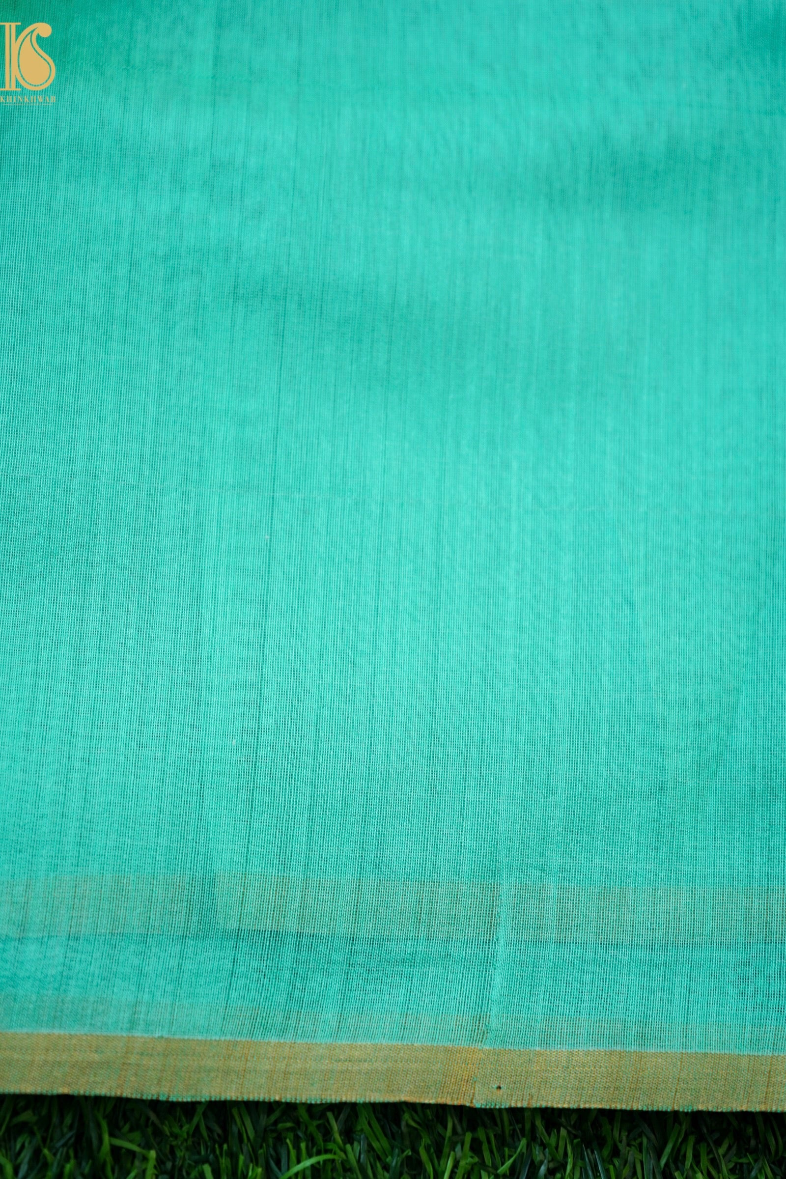 Handwoven Chanderi Cotton Silk Green and Gold Saree