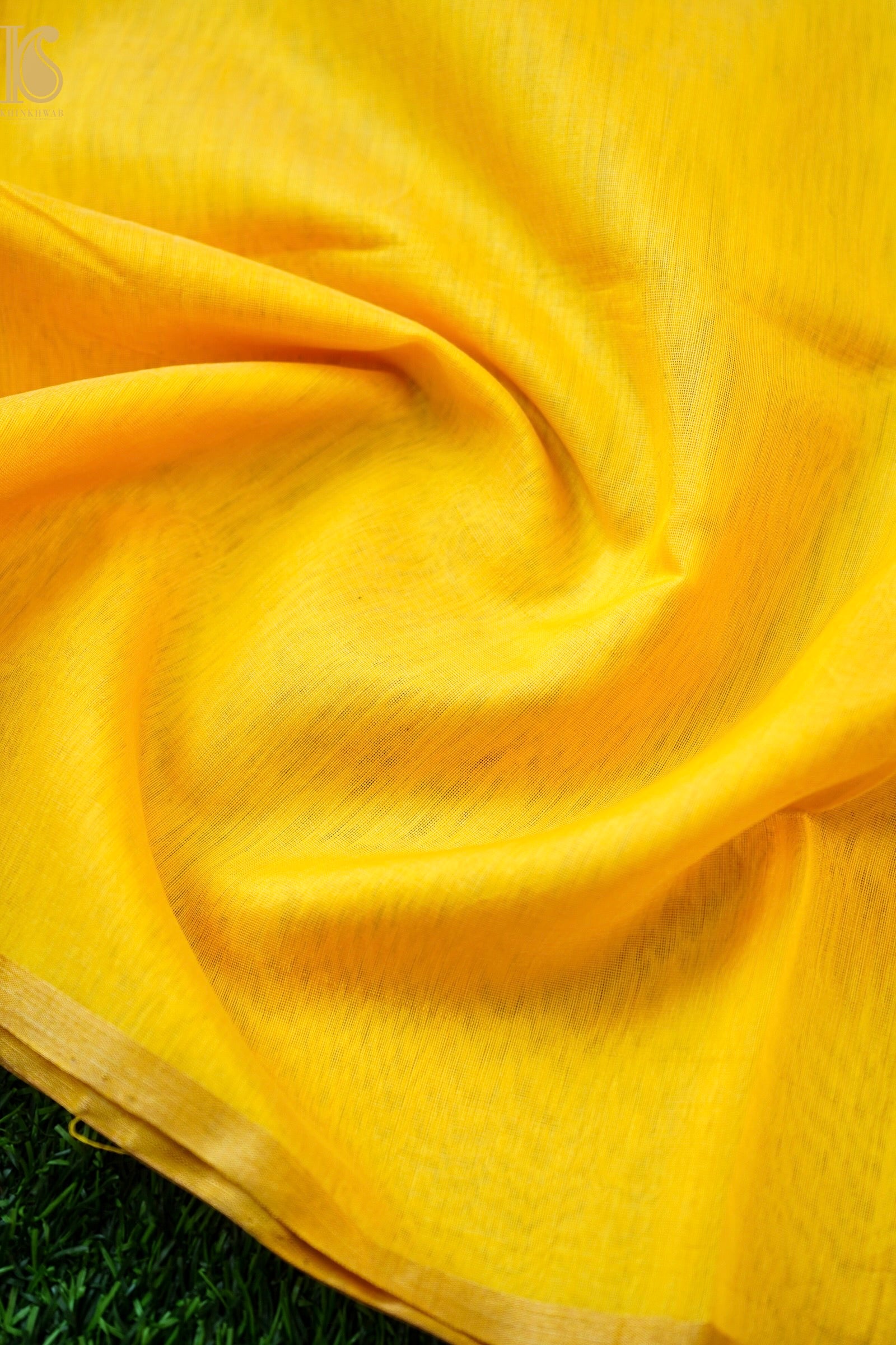 Handwoven Chanderi Cotton Silk Yellow Saree