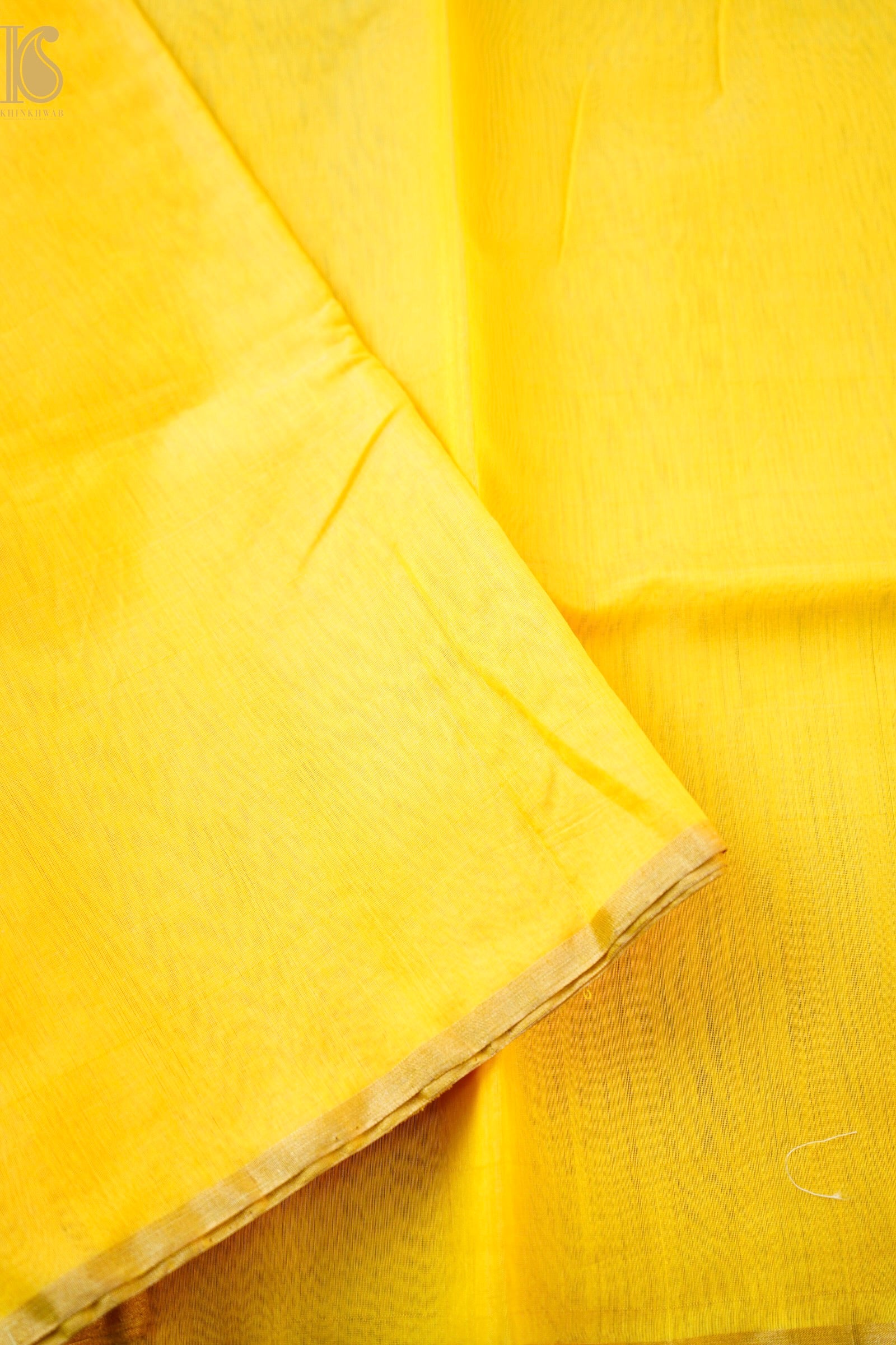 Handwoven Chanderi Cotton Silk Yellow Saree