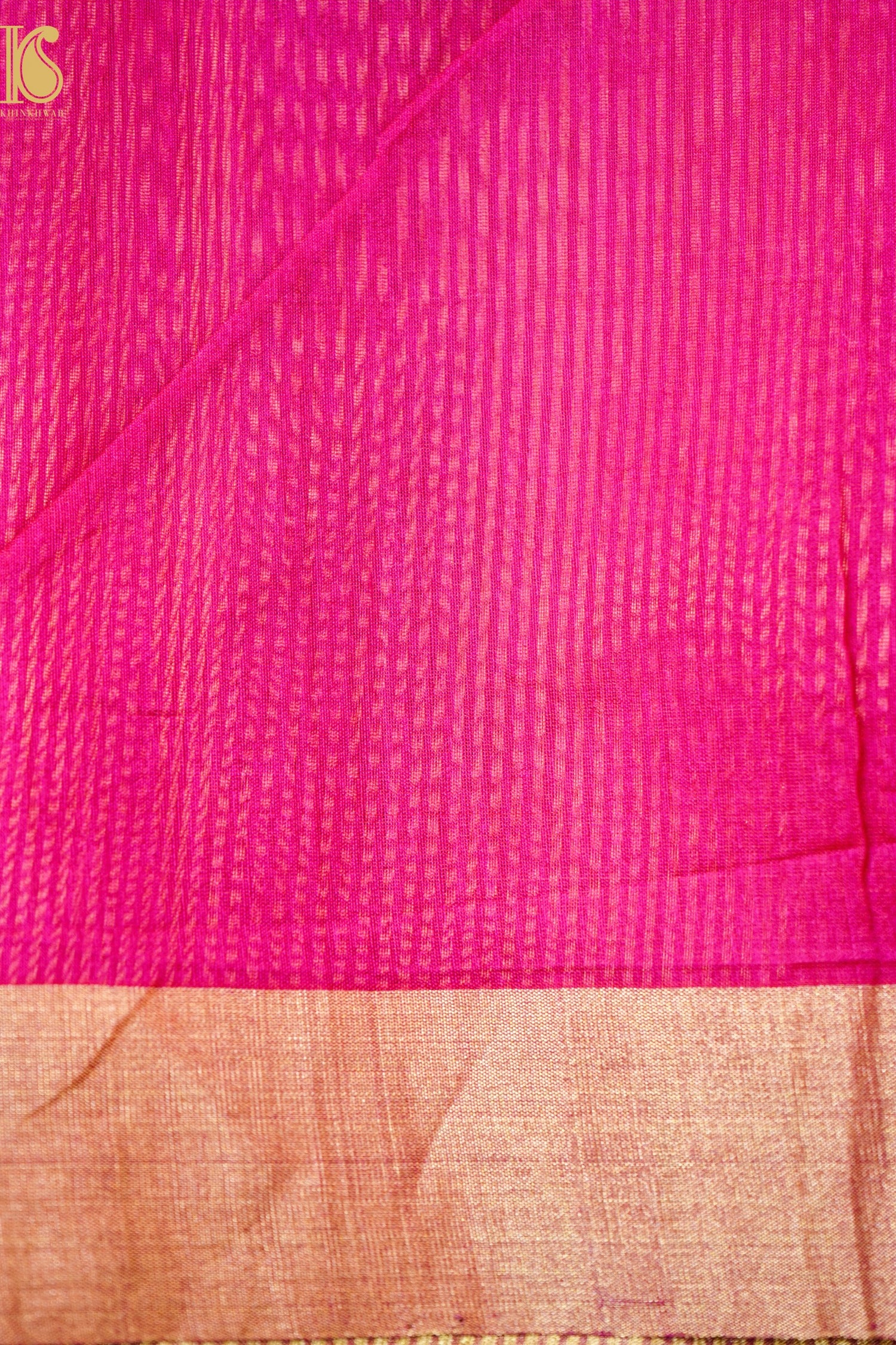 Handwoven Chanderi Cotton Silk Pink Gold Stripes Saree