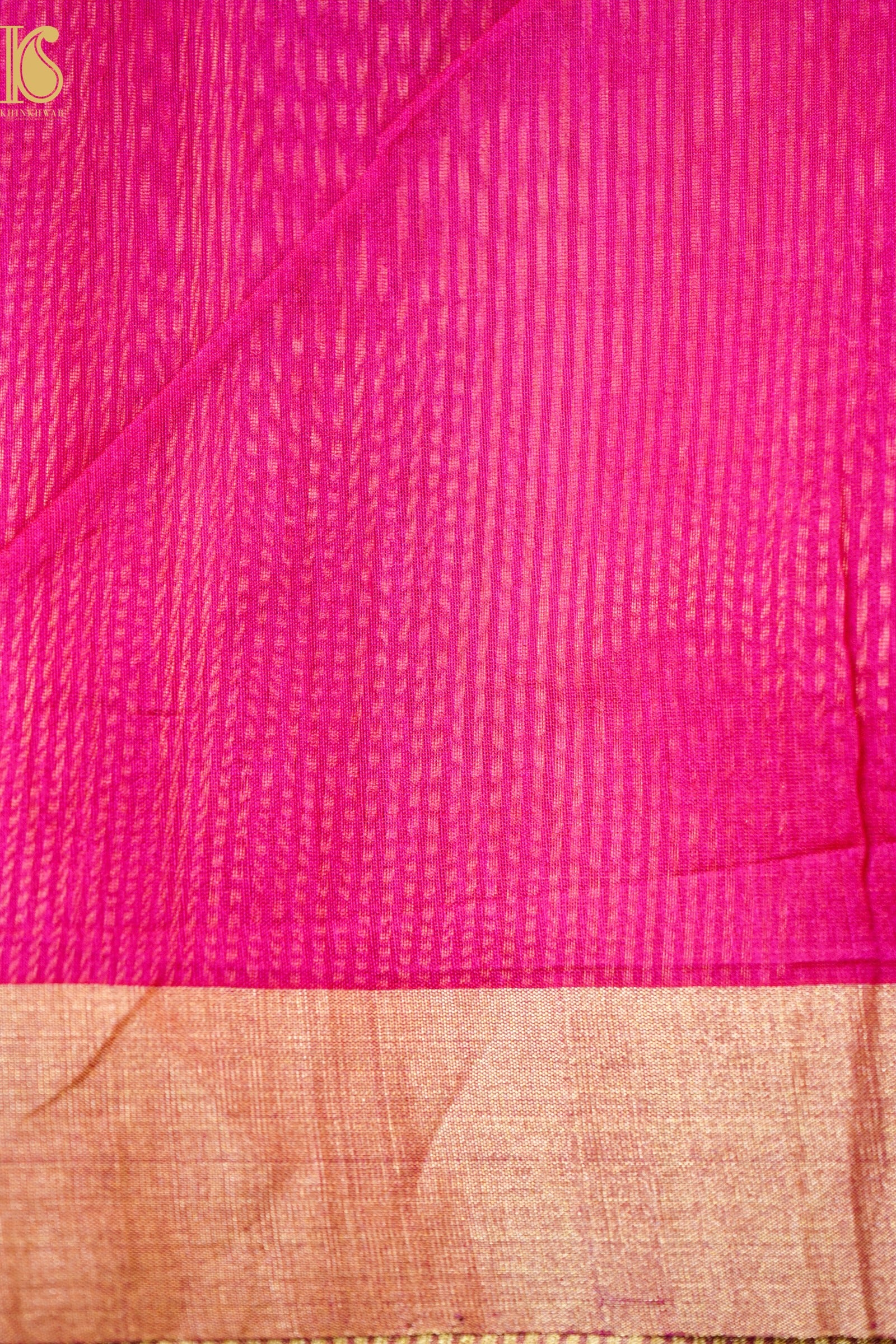 Handwoven Chanderi Cotton Silk Pink Gold Stripes Saree