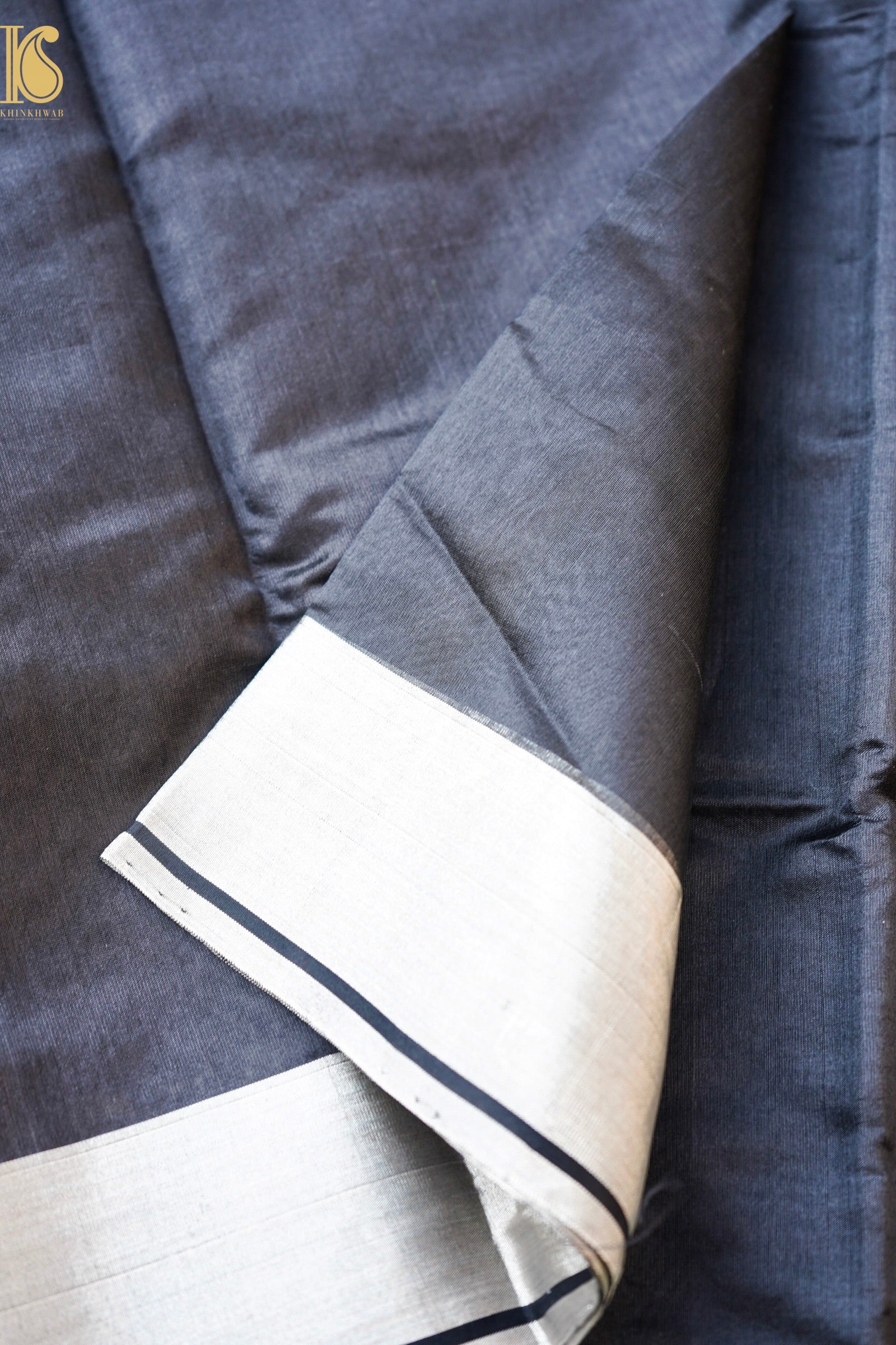 Handwoven Chanderi Cotton Silk Black & Silver Saree
