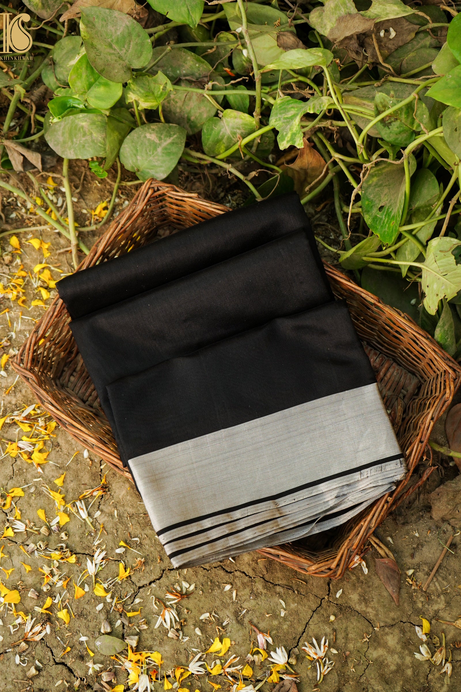 Handwoven Chanderi Cotton Silk Black & Silver Saree