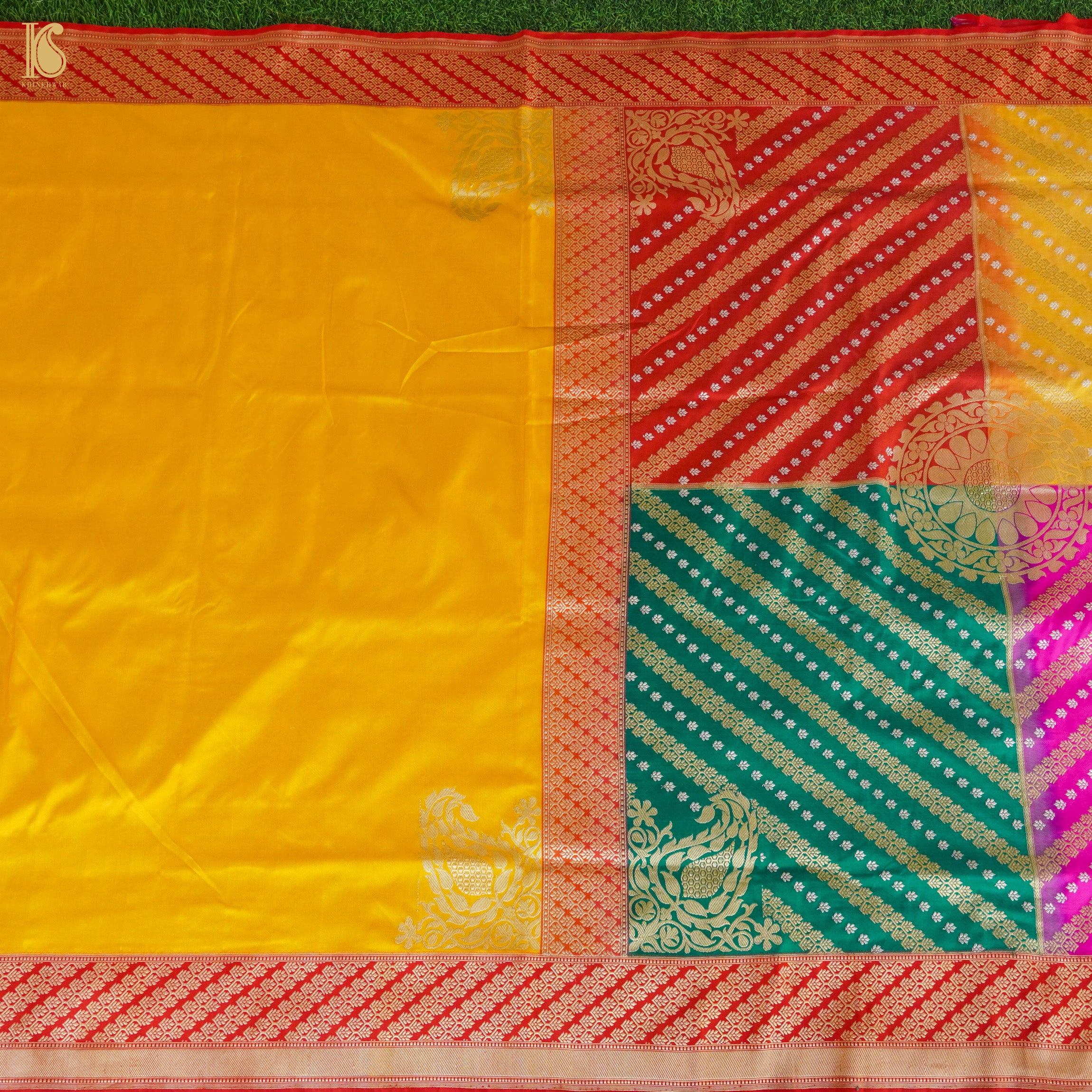 Chauki Rangkat | Handloom Banarasi Pure Katan Silk Zari Saree - Khinkhwab