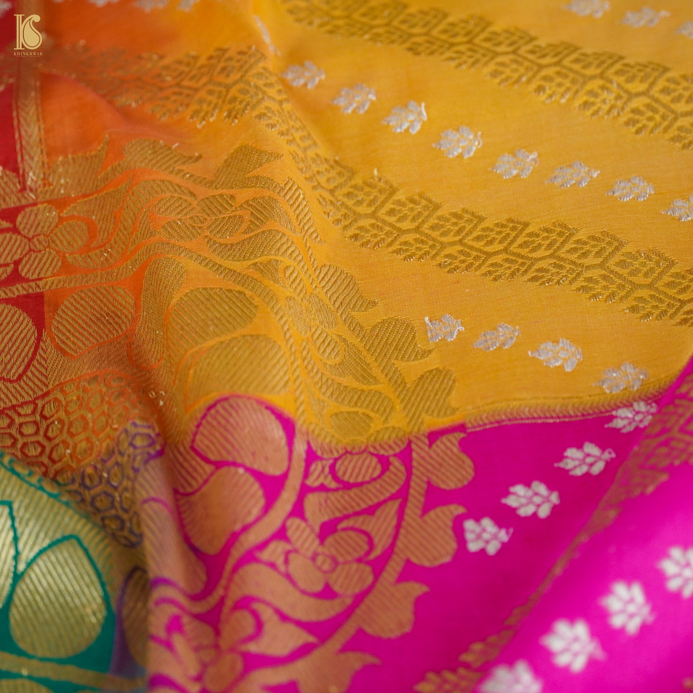 Chauki Rangkat | Handloom Banarasi Pure Katan Silk Zari Saree - Khinkhwab