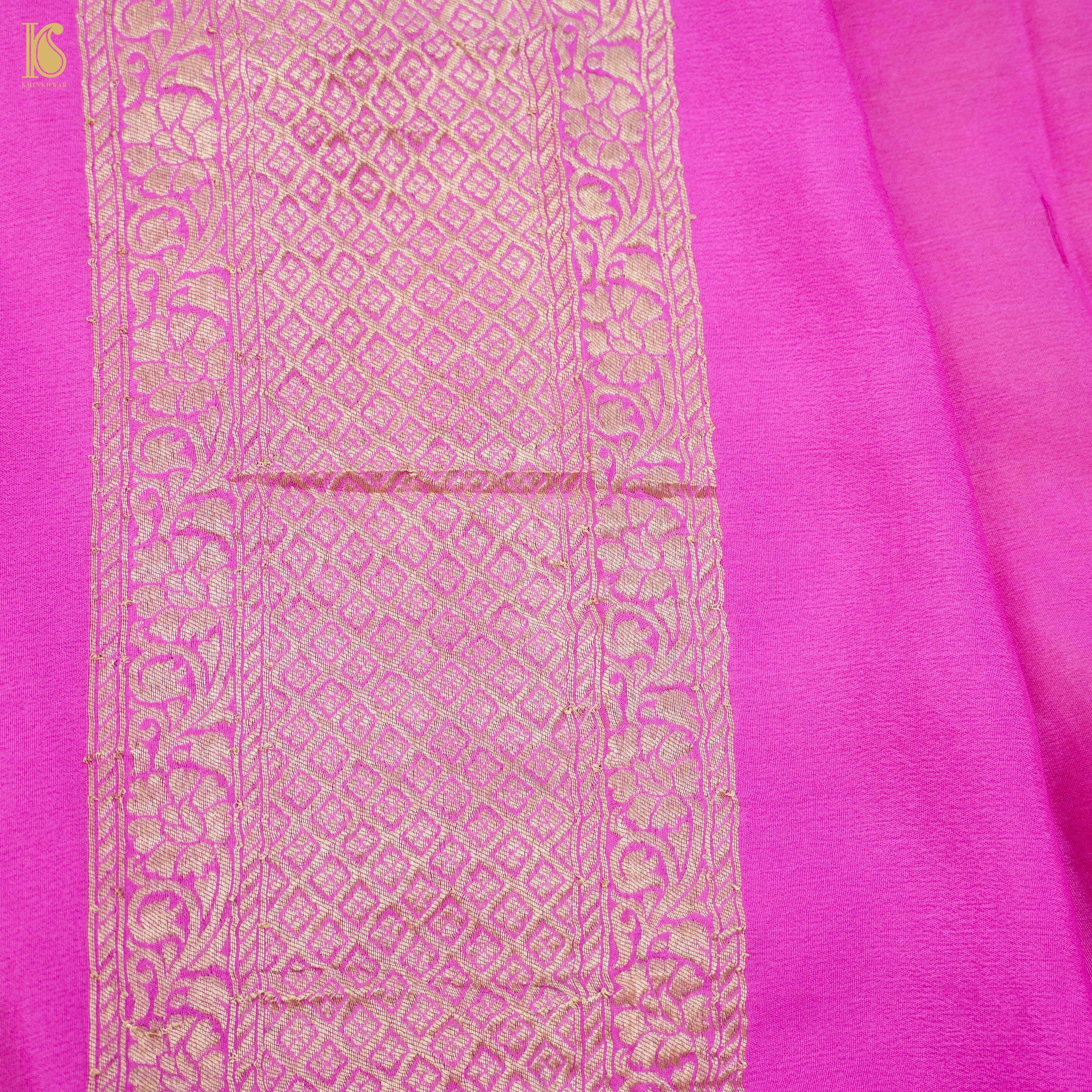 Saffron Yellow Pure Georgette Banarasi Woven Bandhani Saree - Khinkhwab