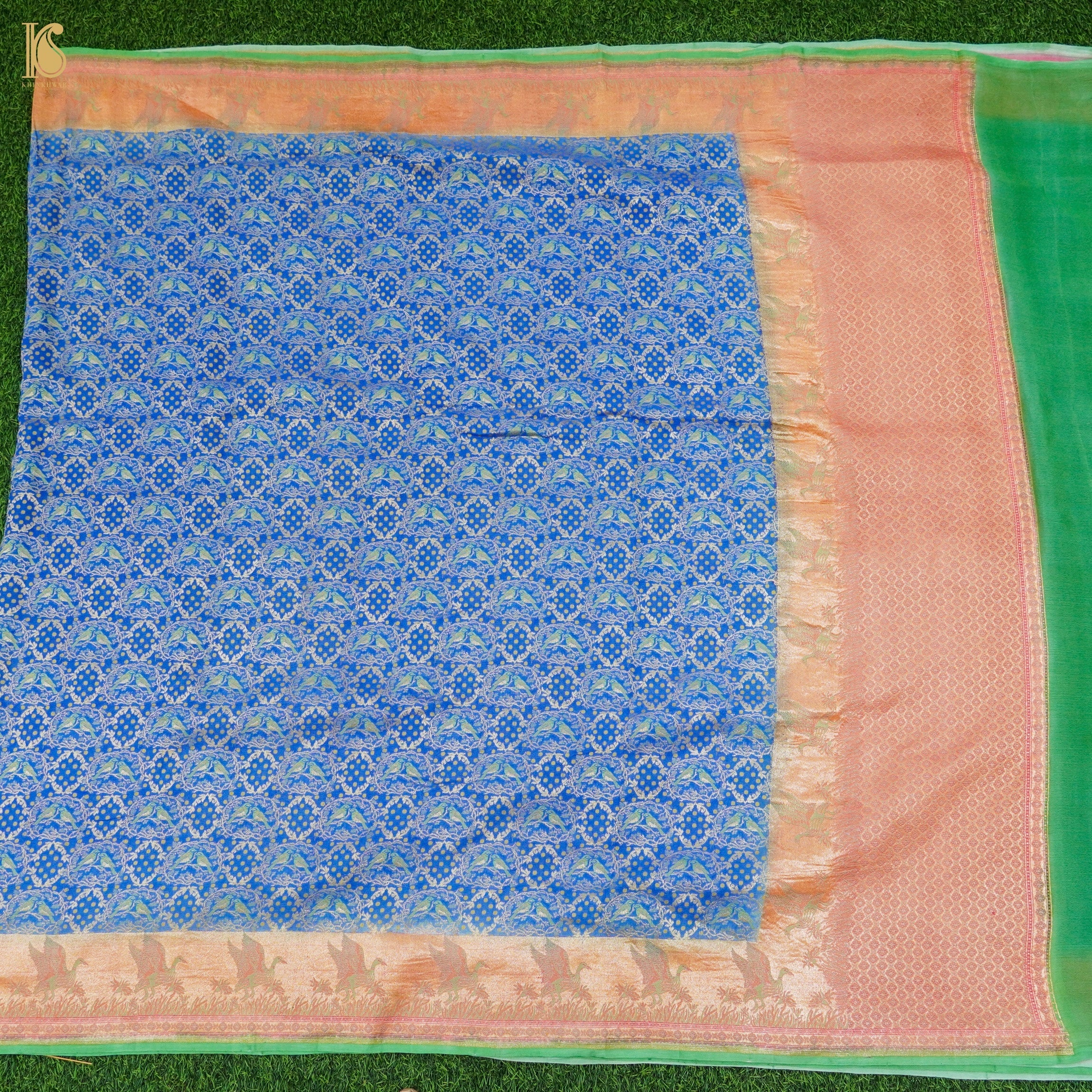 Havelock Blue Pure Georgette Banarasi Birds Saree - Khinkhwab