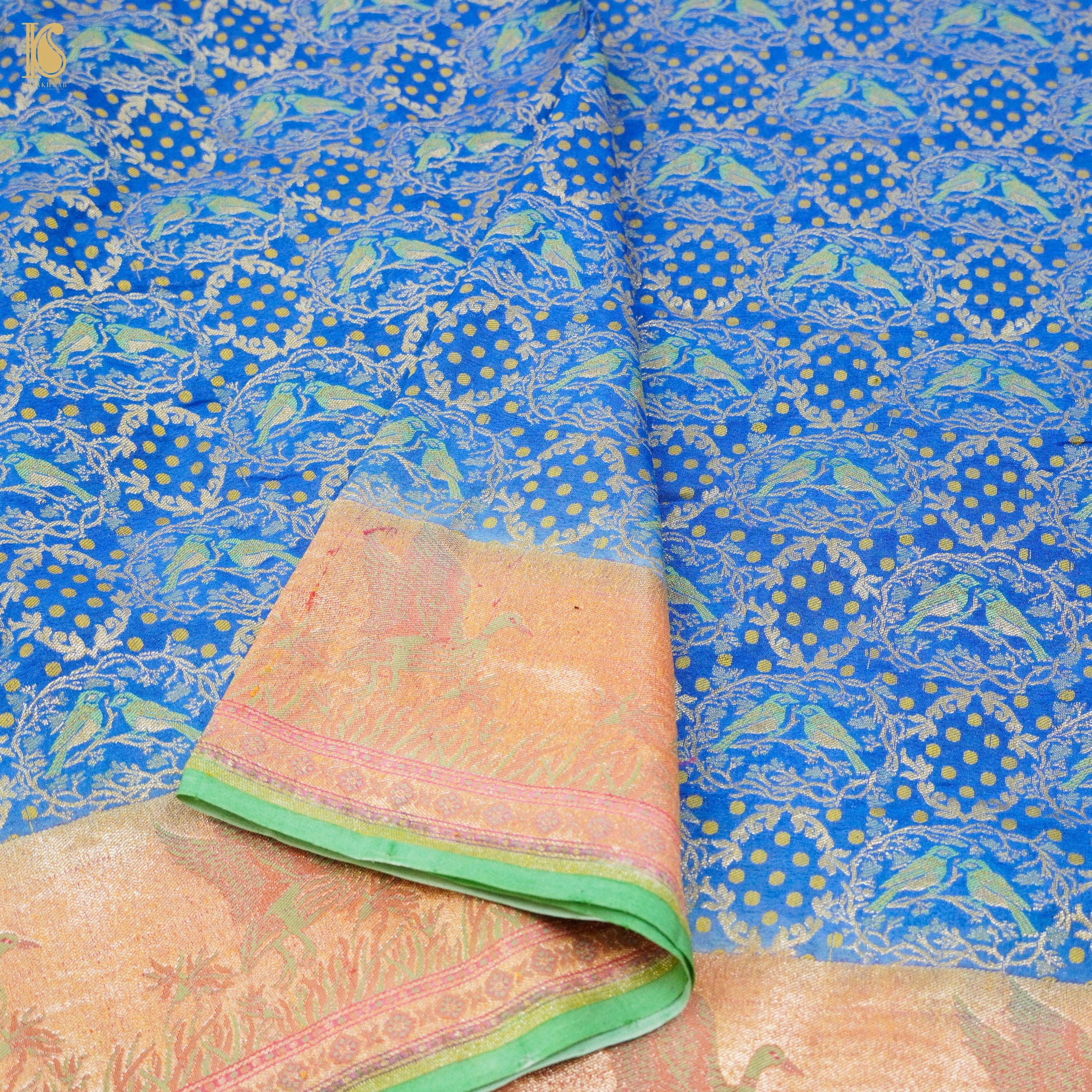 Havelock Blue Pure Georgette Banarasi Birds Saree - Khinkhwab