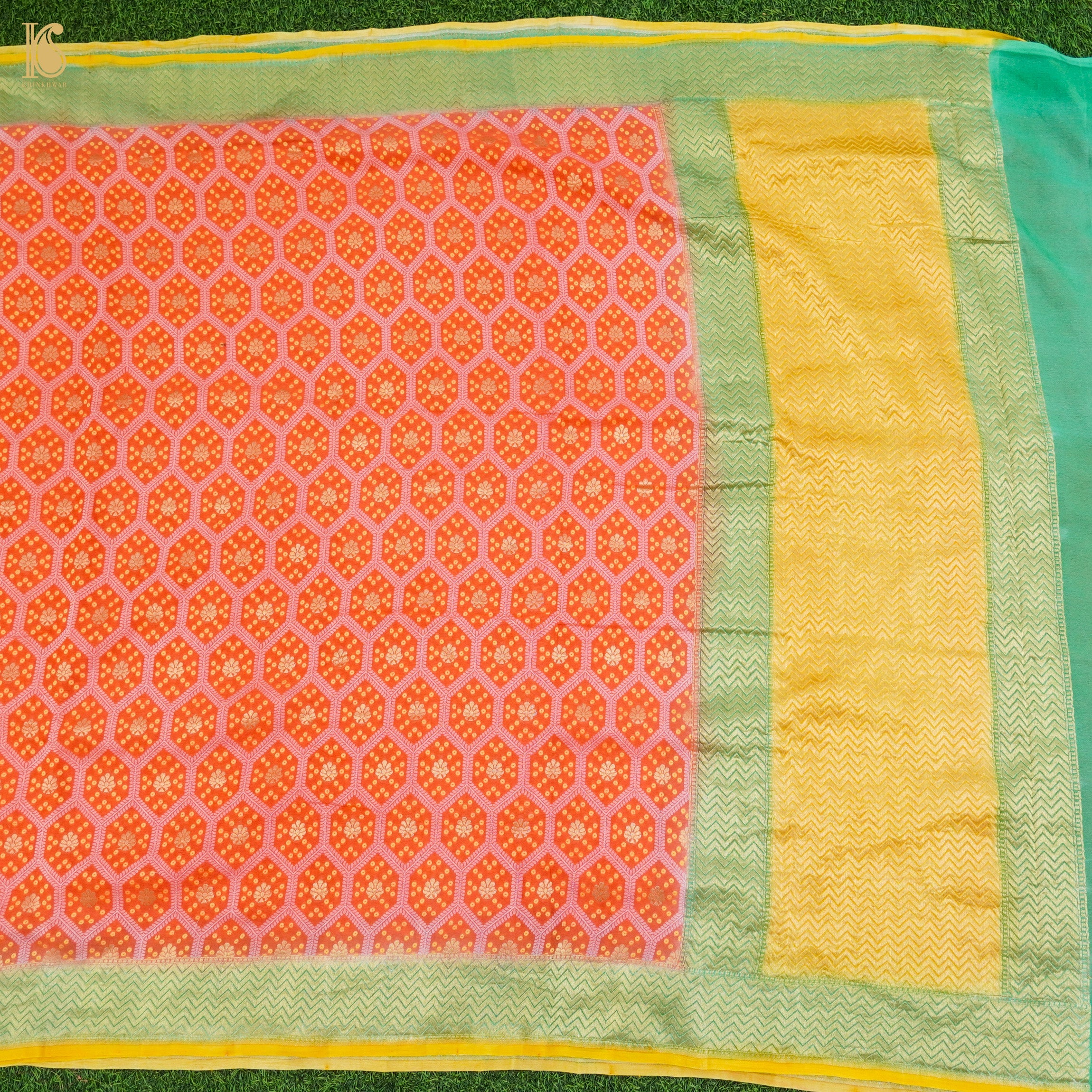 Vermilion Red Pure Georgette Banarasi Honeycomb Saree - Khinkhwab