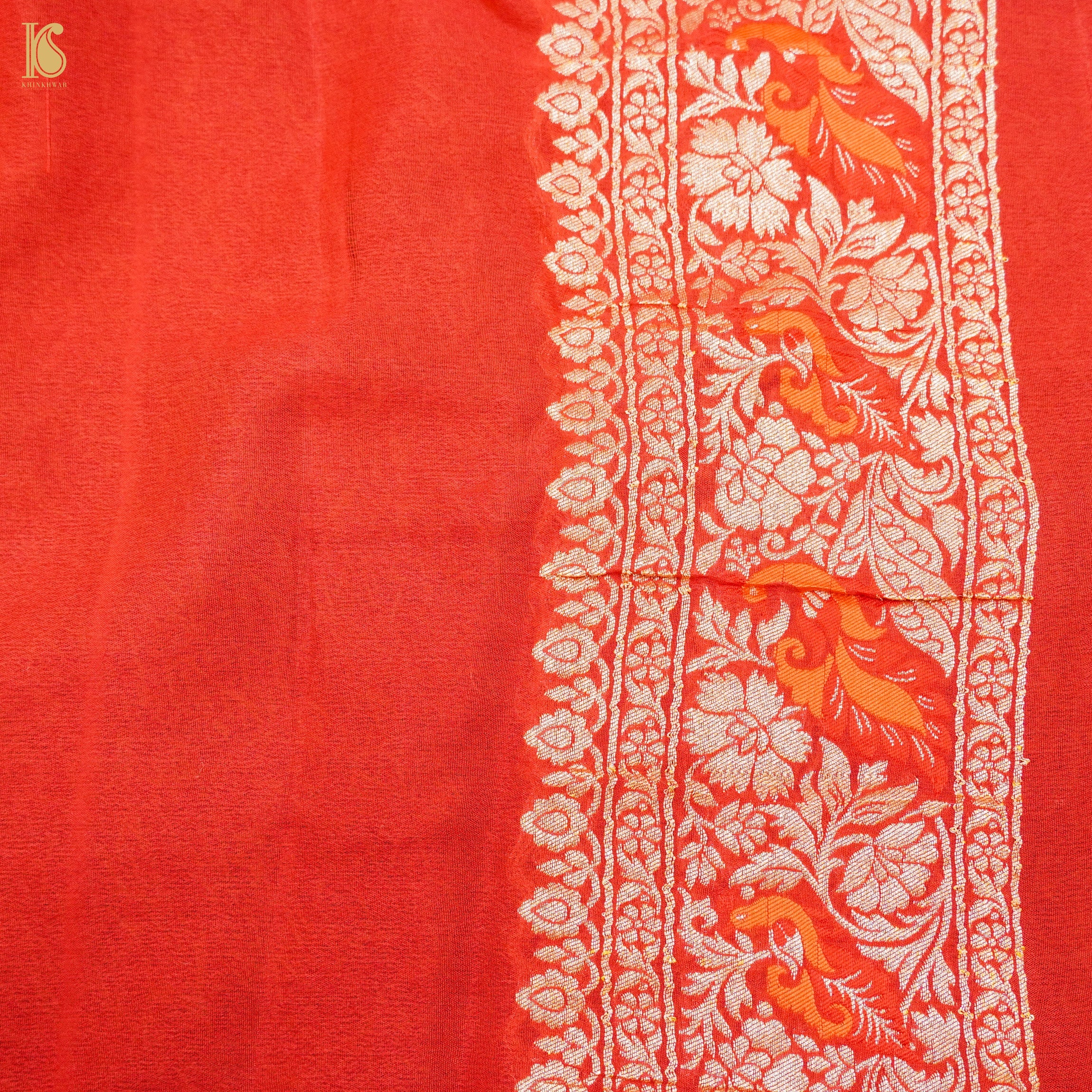 Black Pure Georgette Banarasi Peacock Meena Saree - Khinkhwab