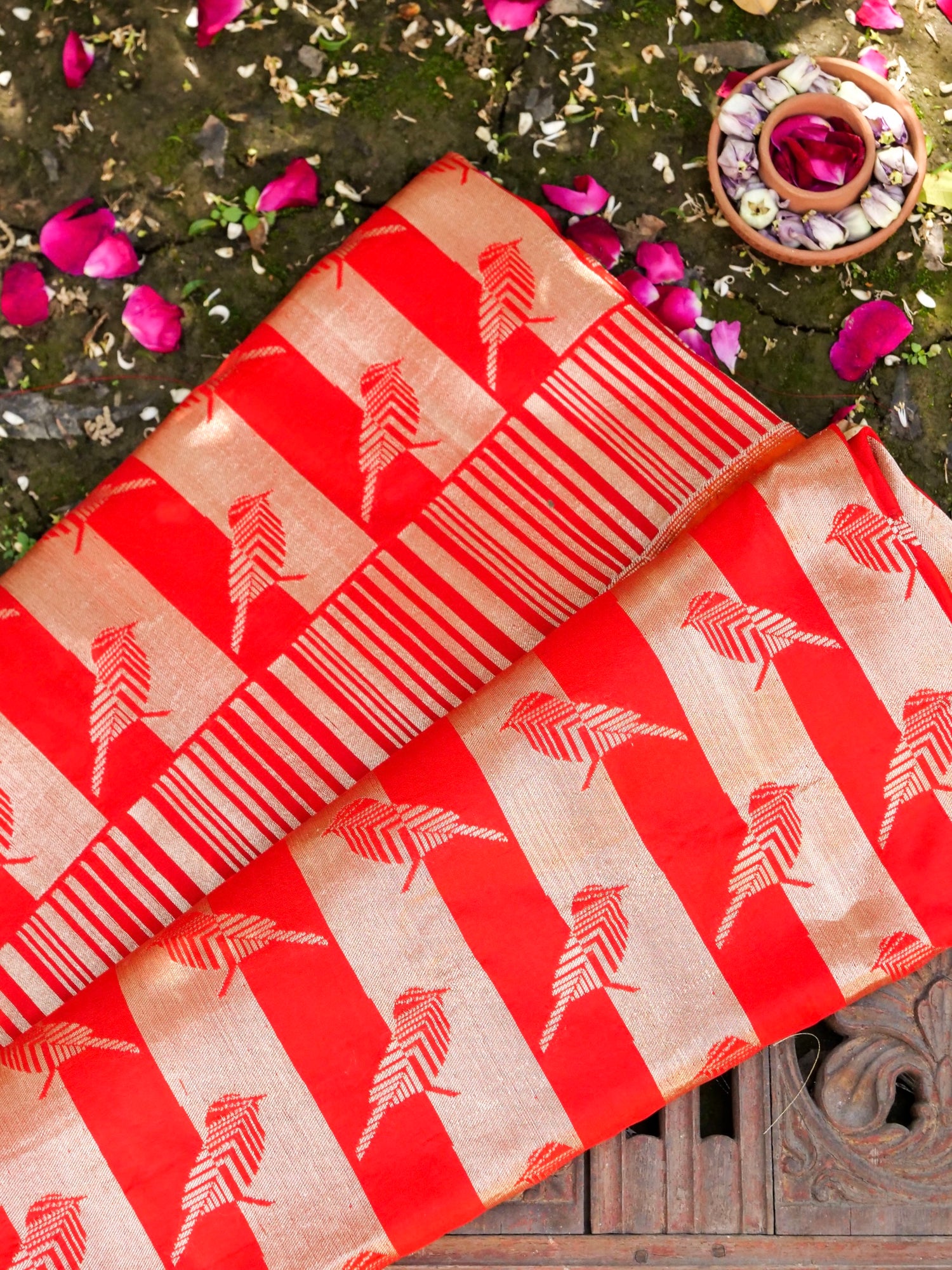 Handwoven Katan Silk Banarasi Chidiya Saree