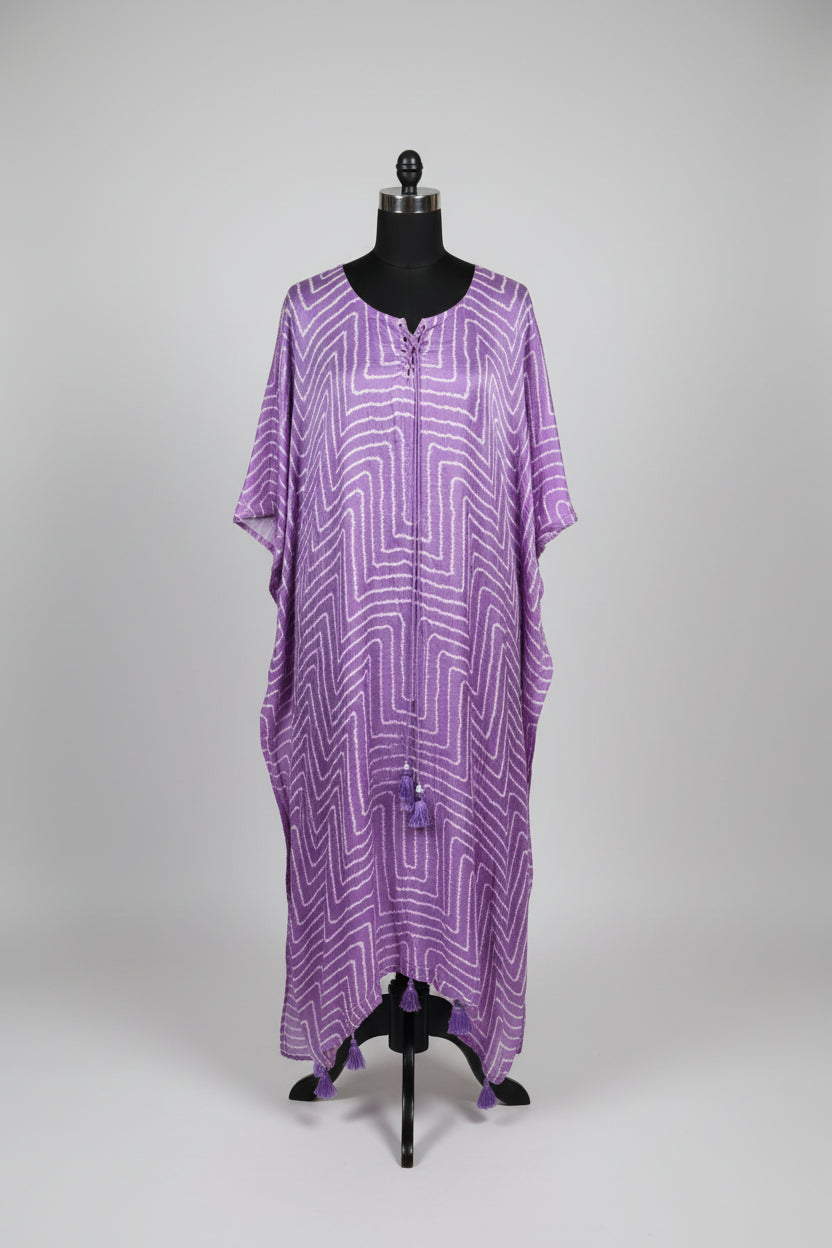 Gajji Silk Bandhani Stitched Kaftan in Lilac Purple