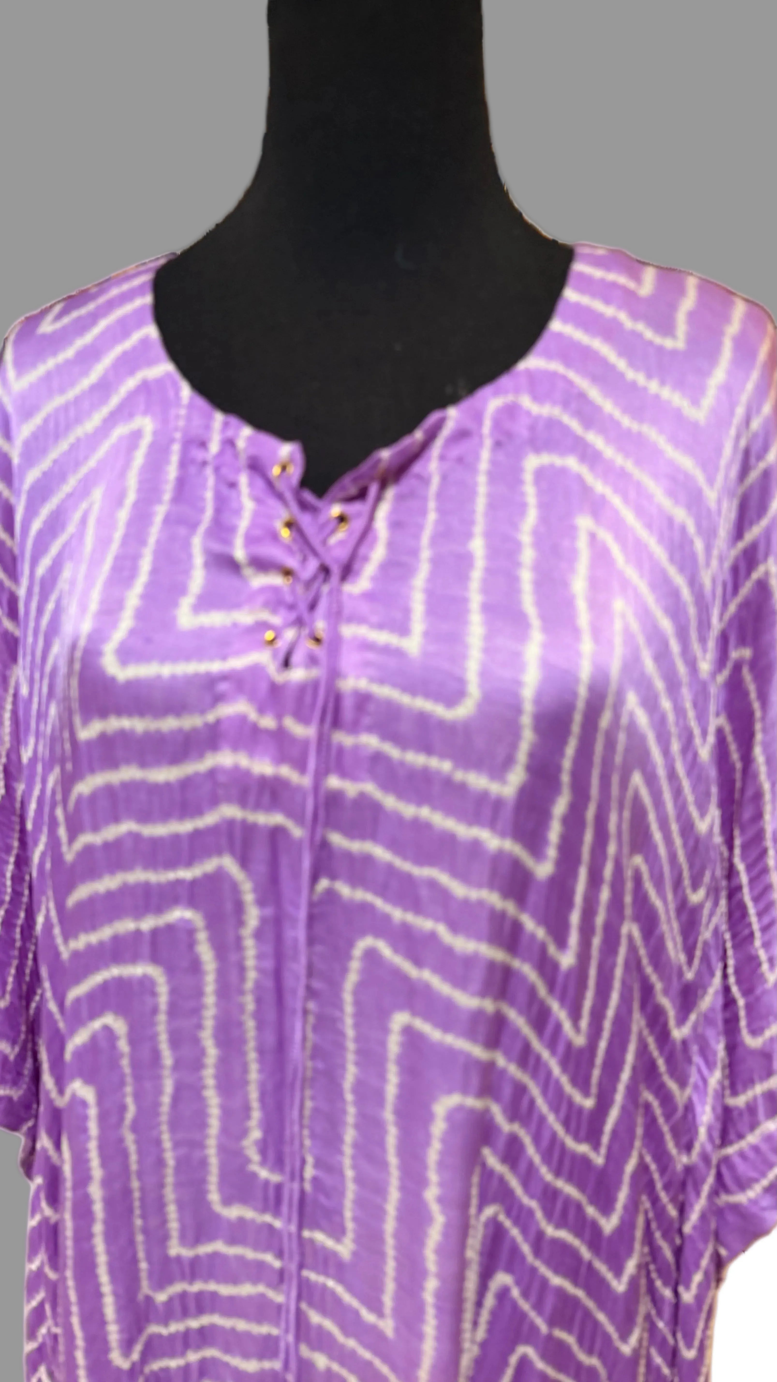 Gajji Silk Bandhani Stitched Kaftan in Lilac Purple