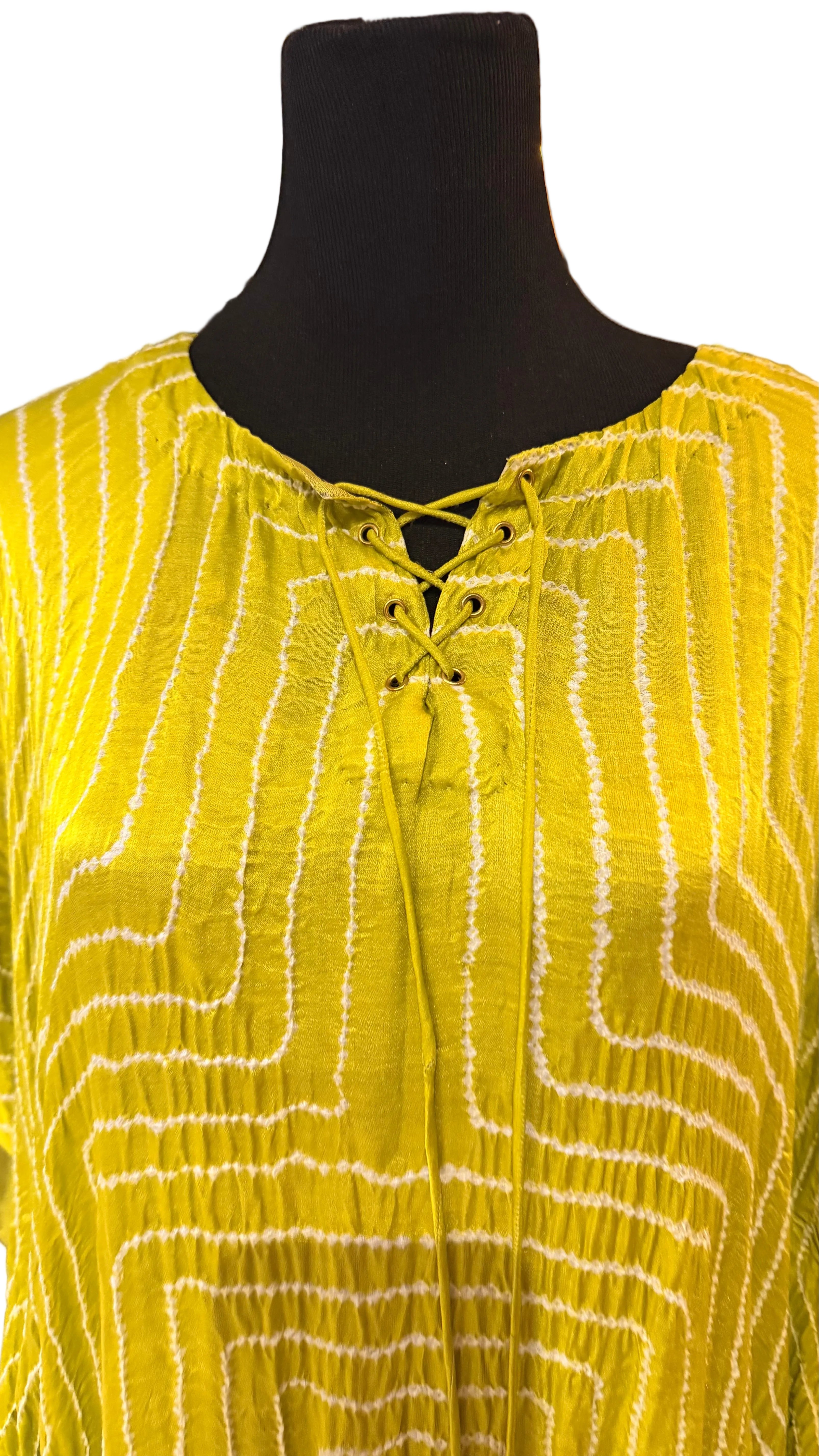 Gajji Silk Bandhani Stitched Kaftan in Citron Green