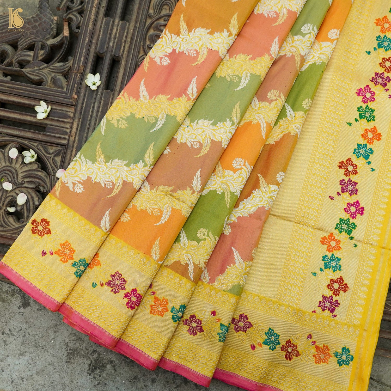 Golden Dream Yellow Handwoven Pure Katan Silk Kadwa Banarasi Rangkat Saree - Khinkhwab