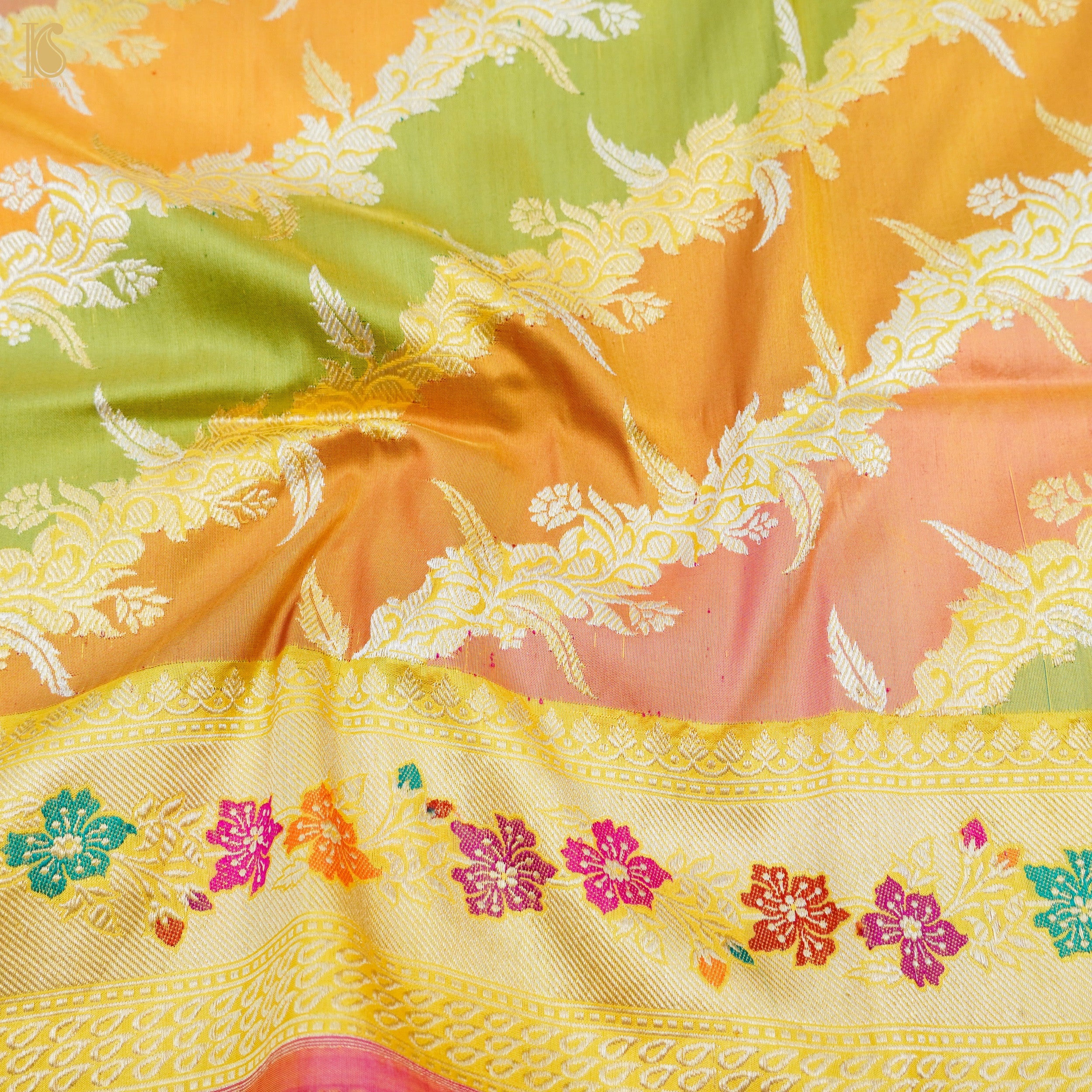 Golden Dream Yellow Handwoven Pure Katan Silk Kadwa Banarasi Rangkat Saree - Khinkhwab
