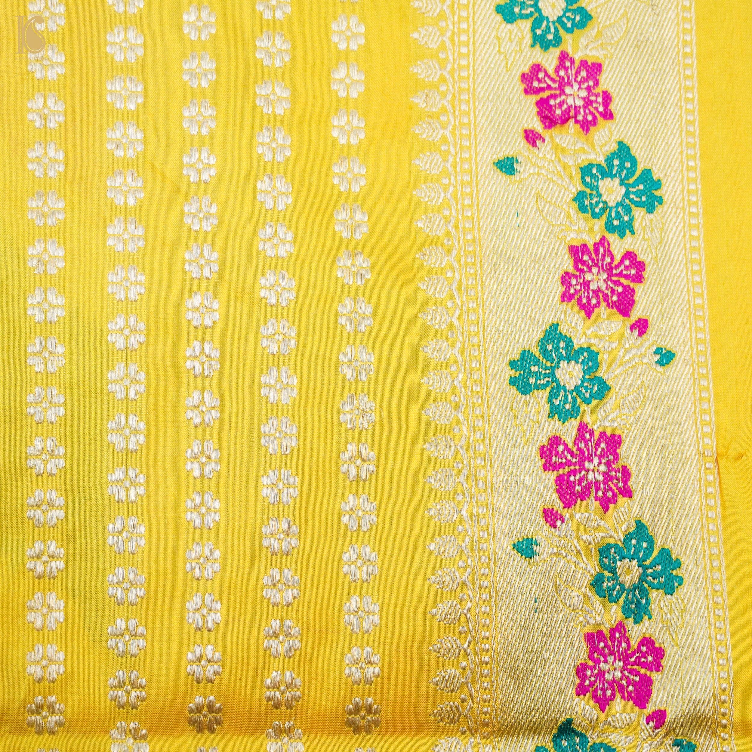 Golden Dream Yellow Handwoven Pure Katan Silk Kadwa Banarasi Rangkat Saree - Khinkhwab