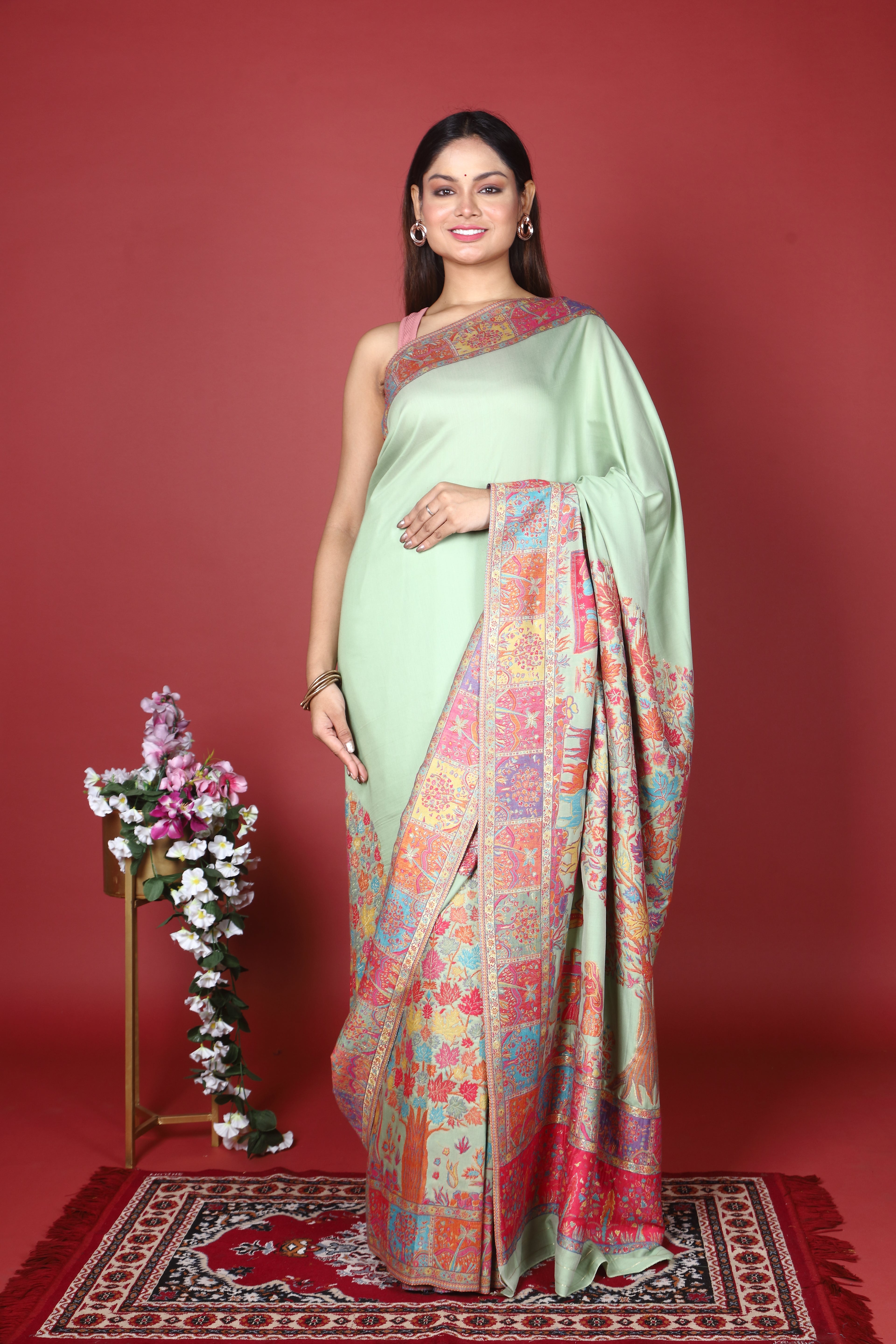 Pure Silk Wool Kani Work Kashmiri Saree